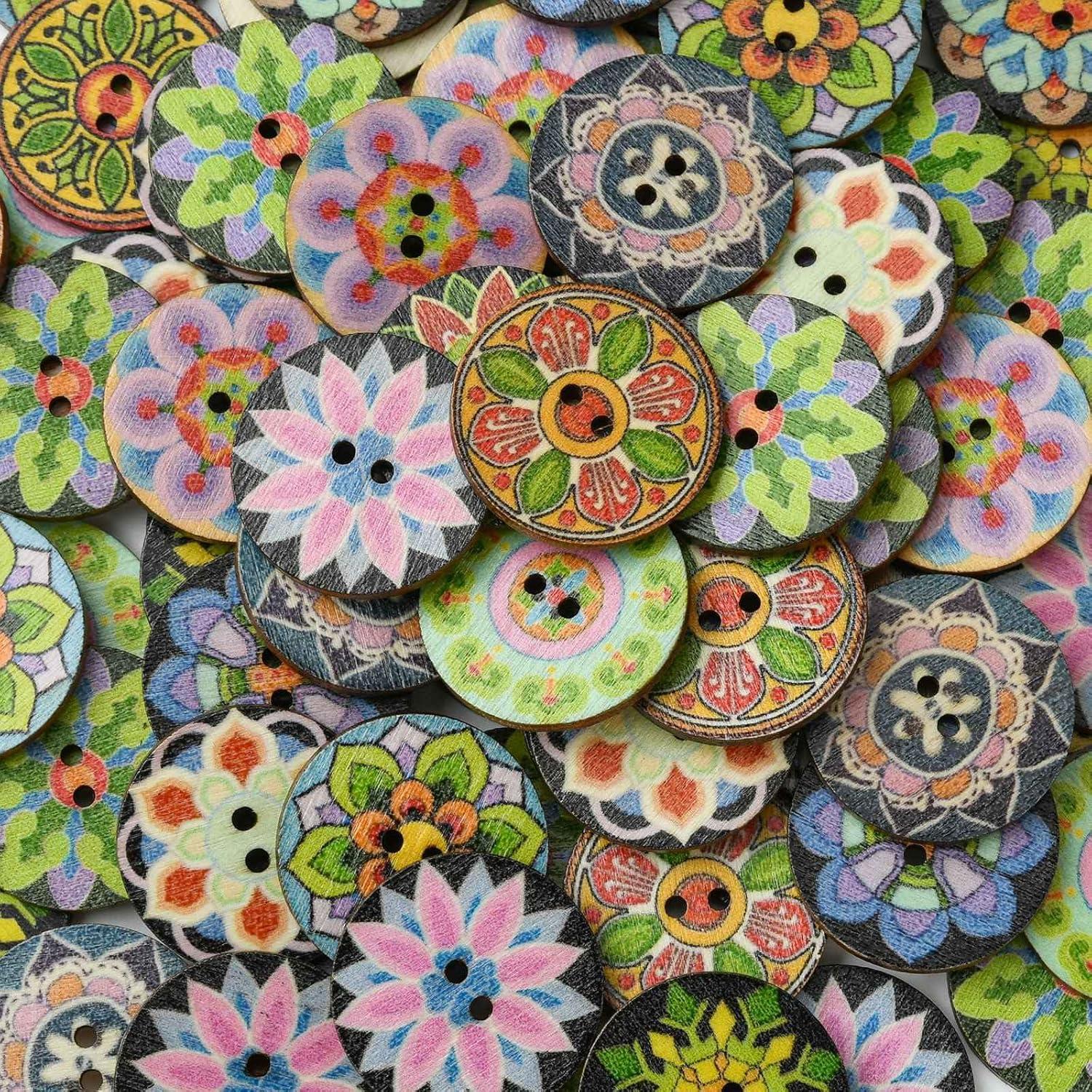 KitBeads 200 Botones de Flores de Madera 25mm para DIY