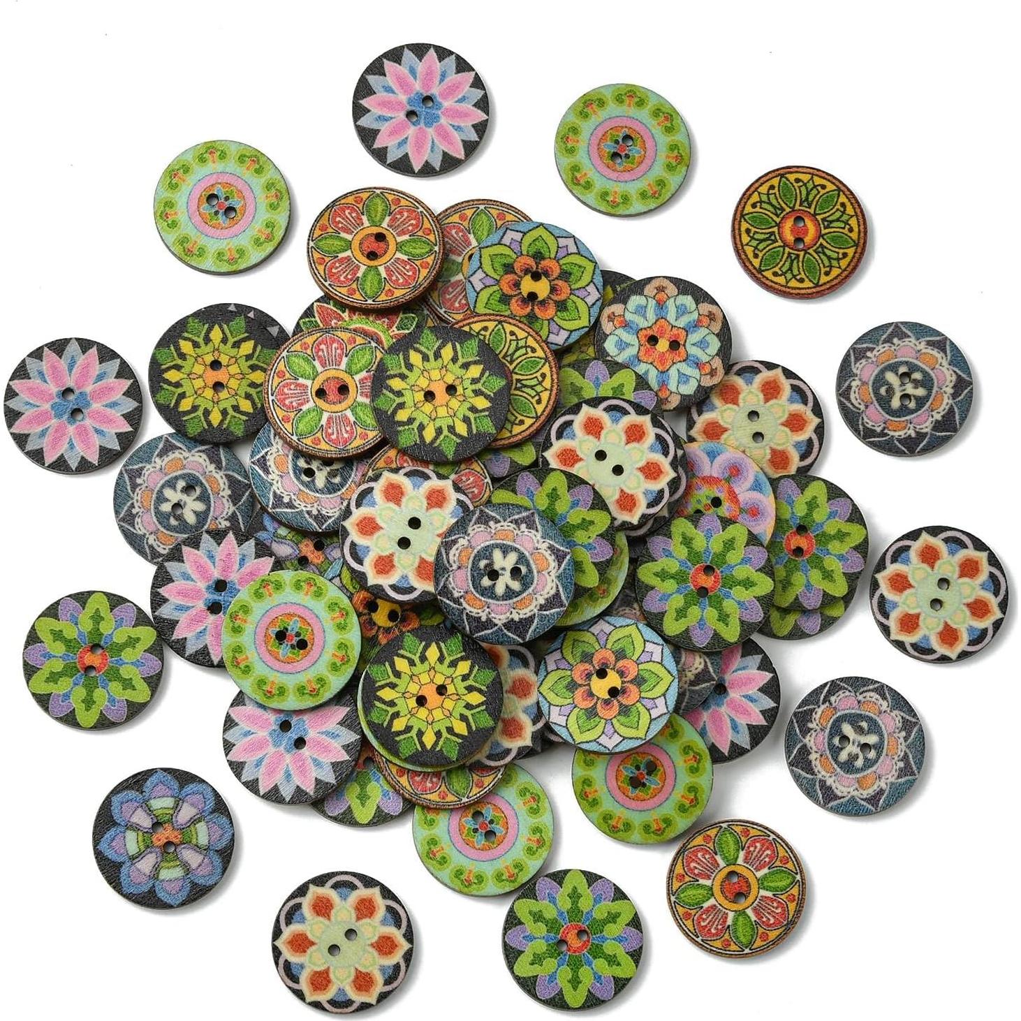 KitBeads 200 Botones de Flores de Madera 25mm para DIY