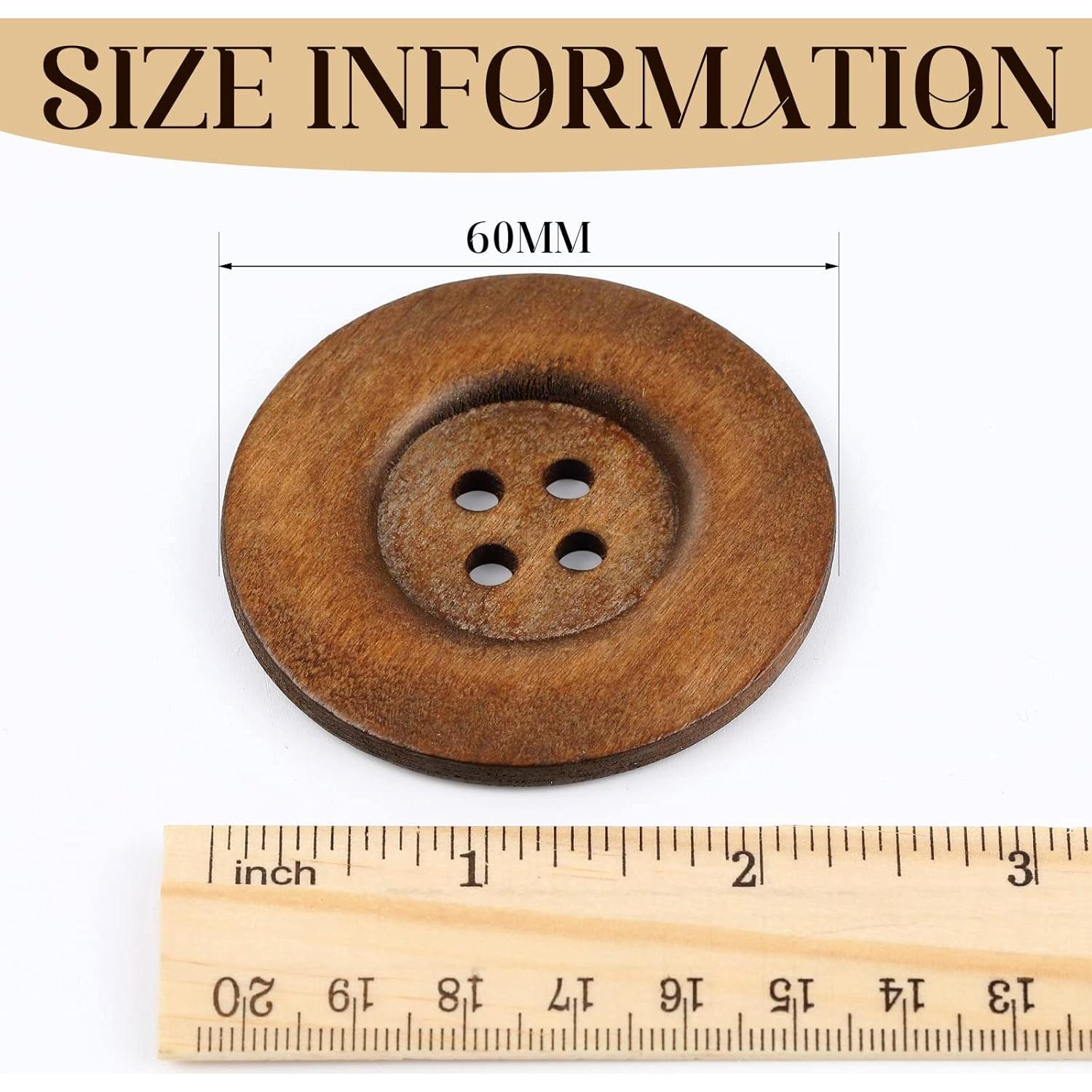 30 Botones de Madera MTLEE 6 cm Redondos 4 Agujeros Marrón