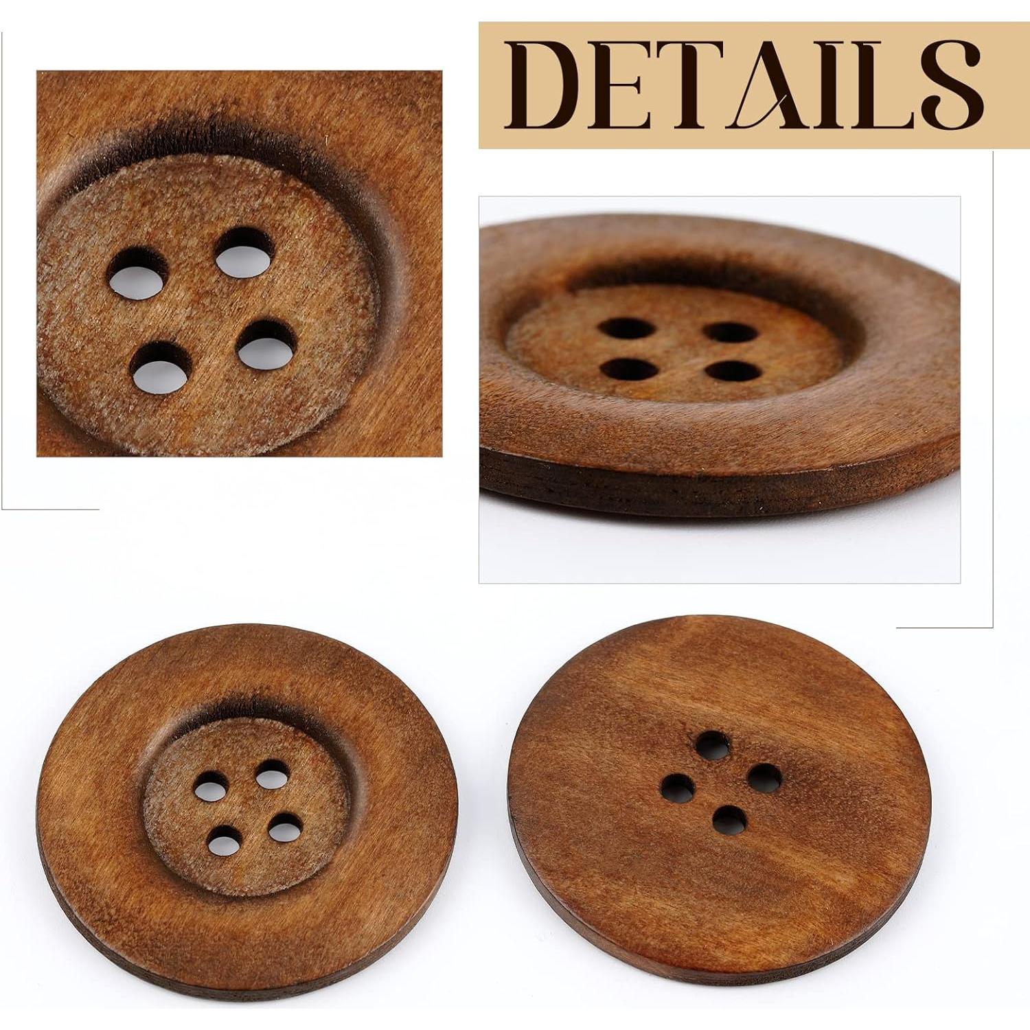 30 Botones de Madera MTLEE 6 cm Redondos 4 Agujeros Marrón