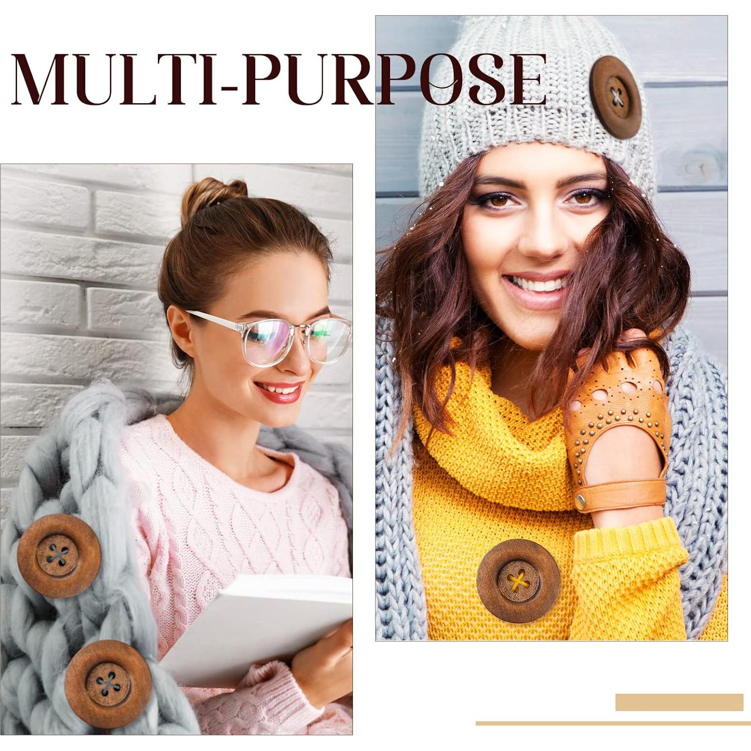 30 Botones de Madera MTLEE 6 cm Redondos 4 Agujeros Marrón