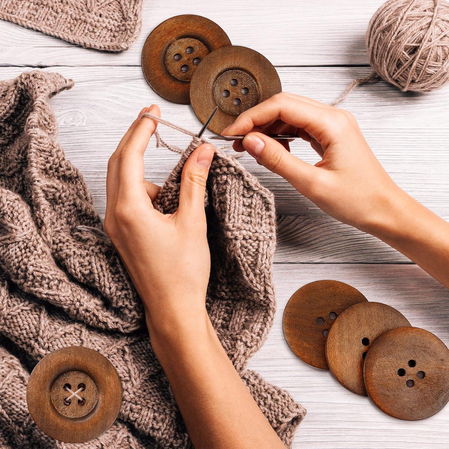 30 Botones de Madera MTLEE 6 cm Redondos 4 Agujeros Marrón