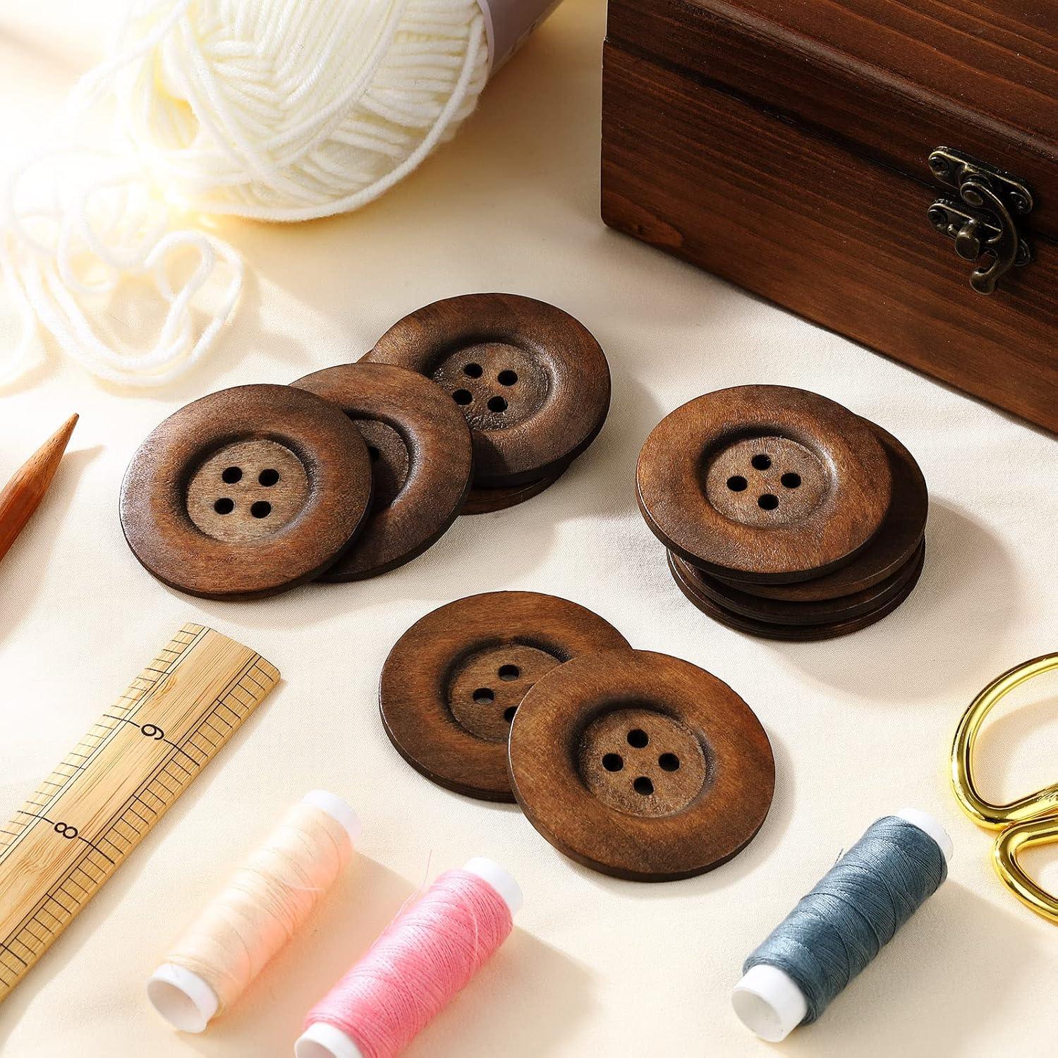 30 Botones de Madera MTLEE 6 cm Redondos 4 Agujeros Marrón