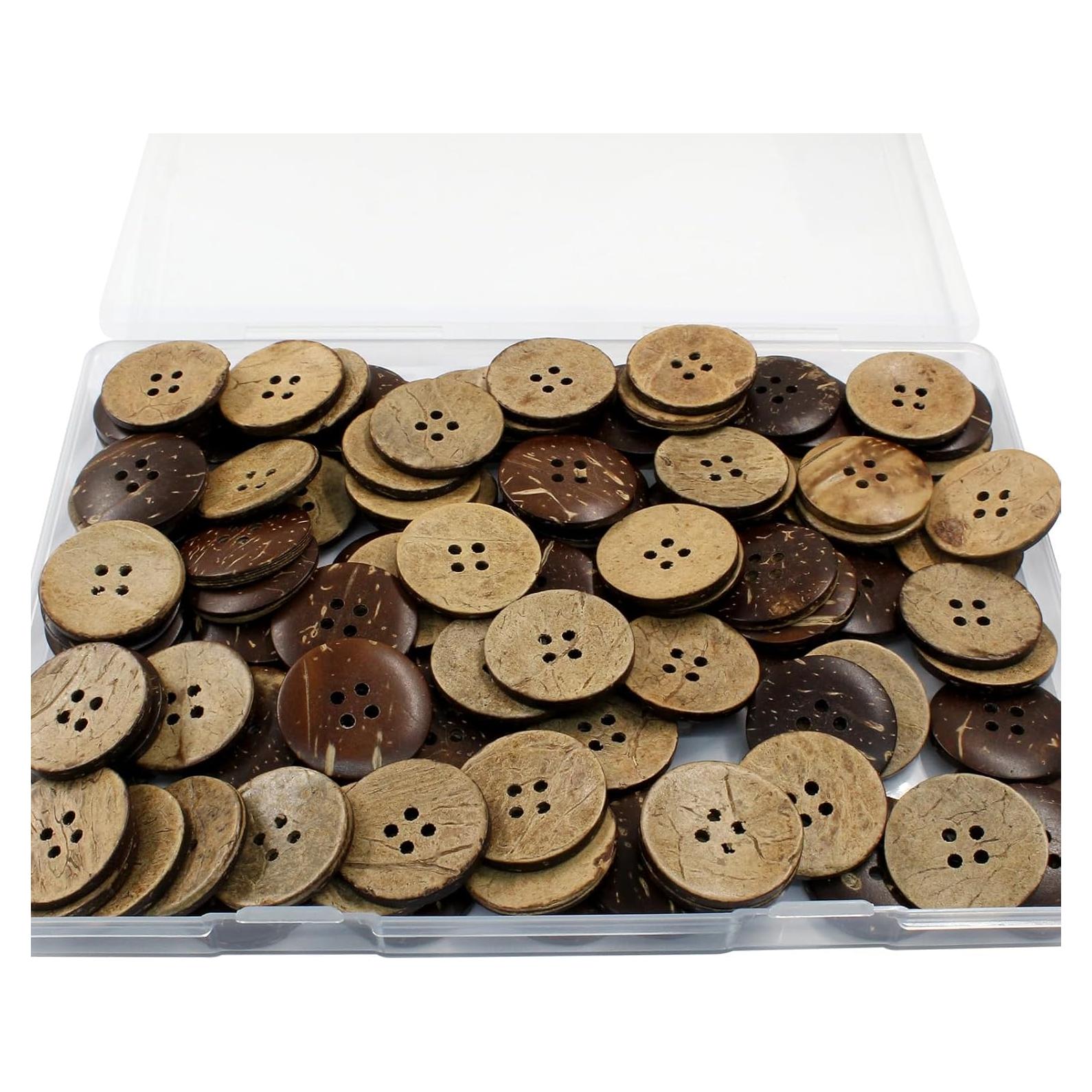 100 Botones de Concha de Coco Natural 25mm 4 Agujeros Kemcatui