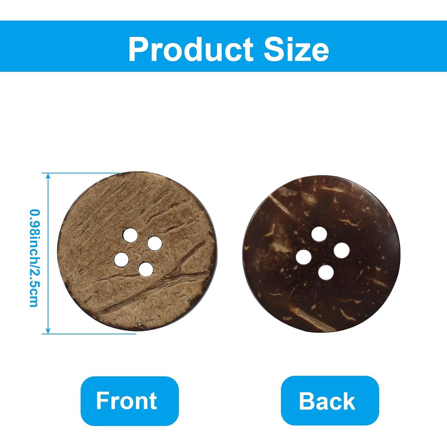 100 Botones de Concha de Coco Natural 25mm 4 Agujeros Kemcatui