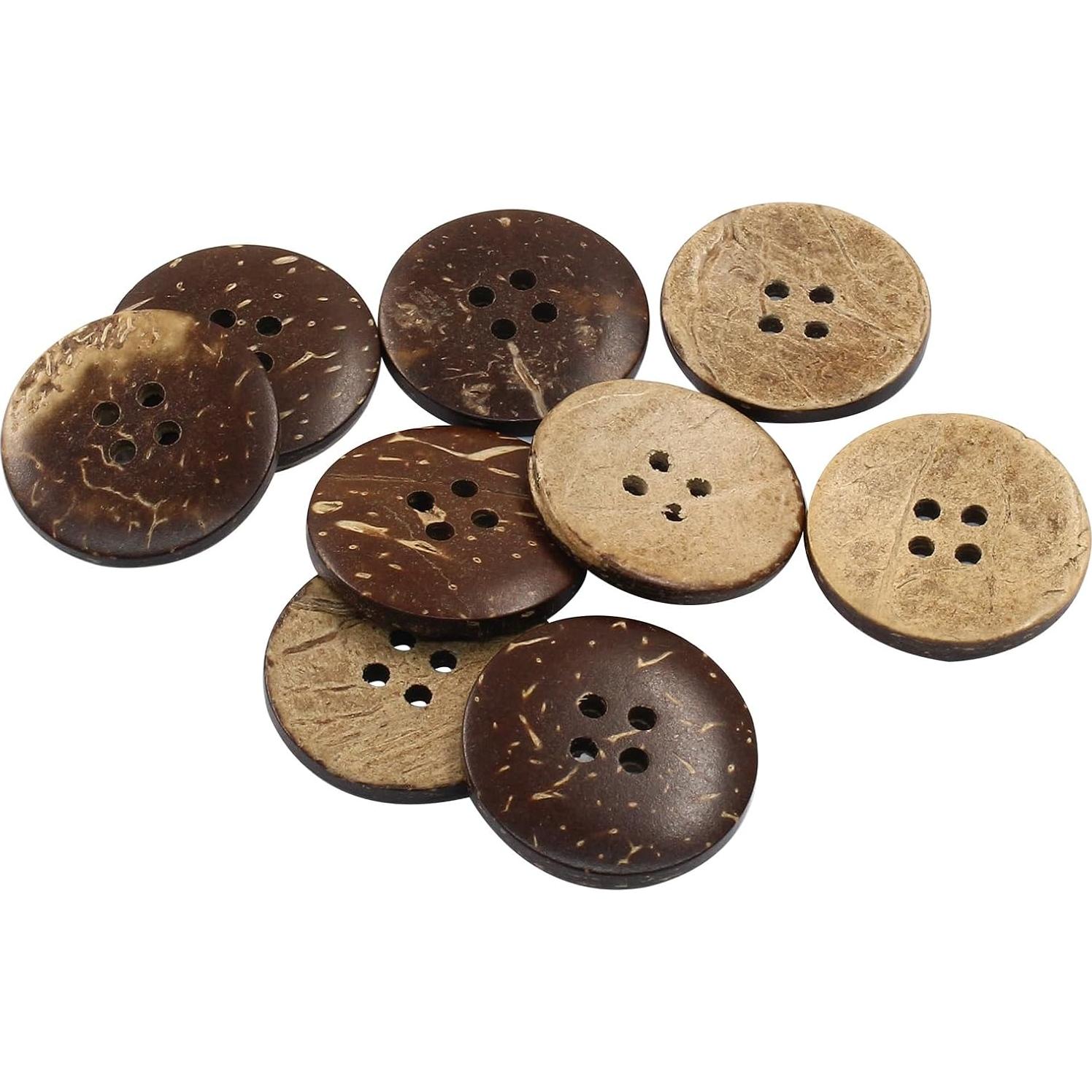 100 Botones de Concha de Coco Natural 25mm 4 Agujeros Kemcatui