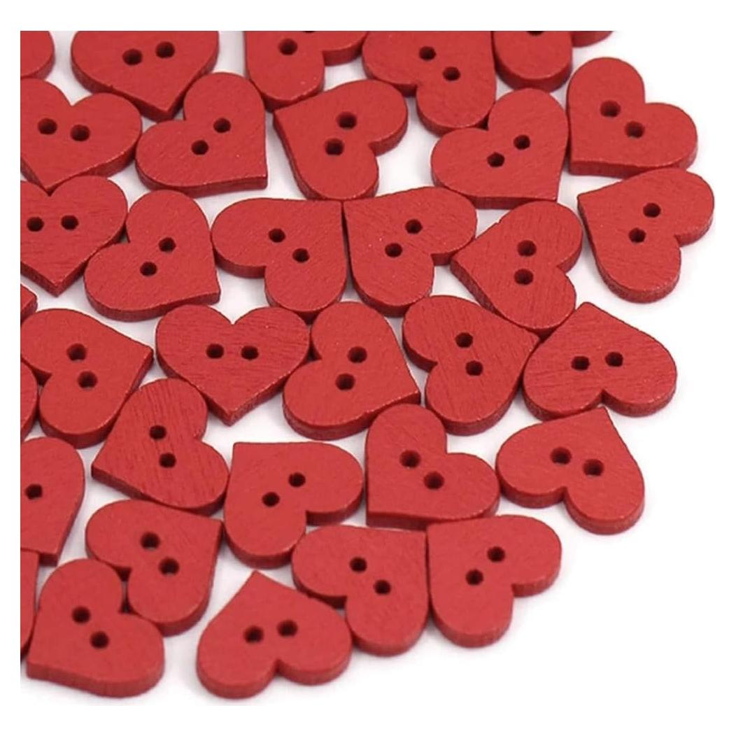 Botones de Madera Zenarao 100Pcs Corazón Rojo 2 Agujeros