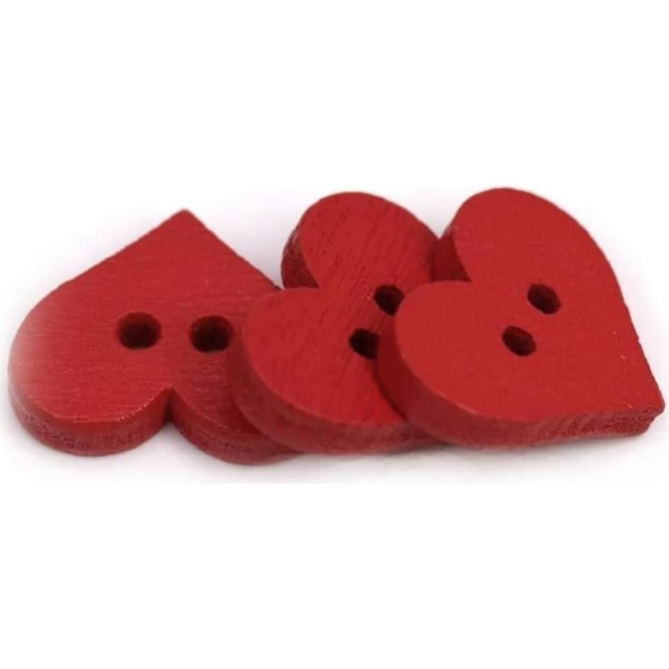 Botones de Madera Zenarao 100Pcs Corazón Rojo 2 Agujeros