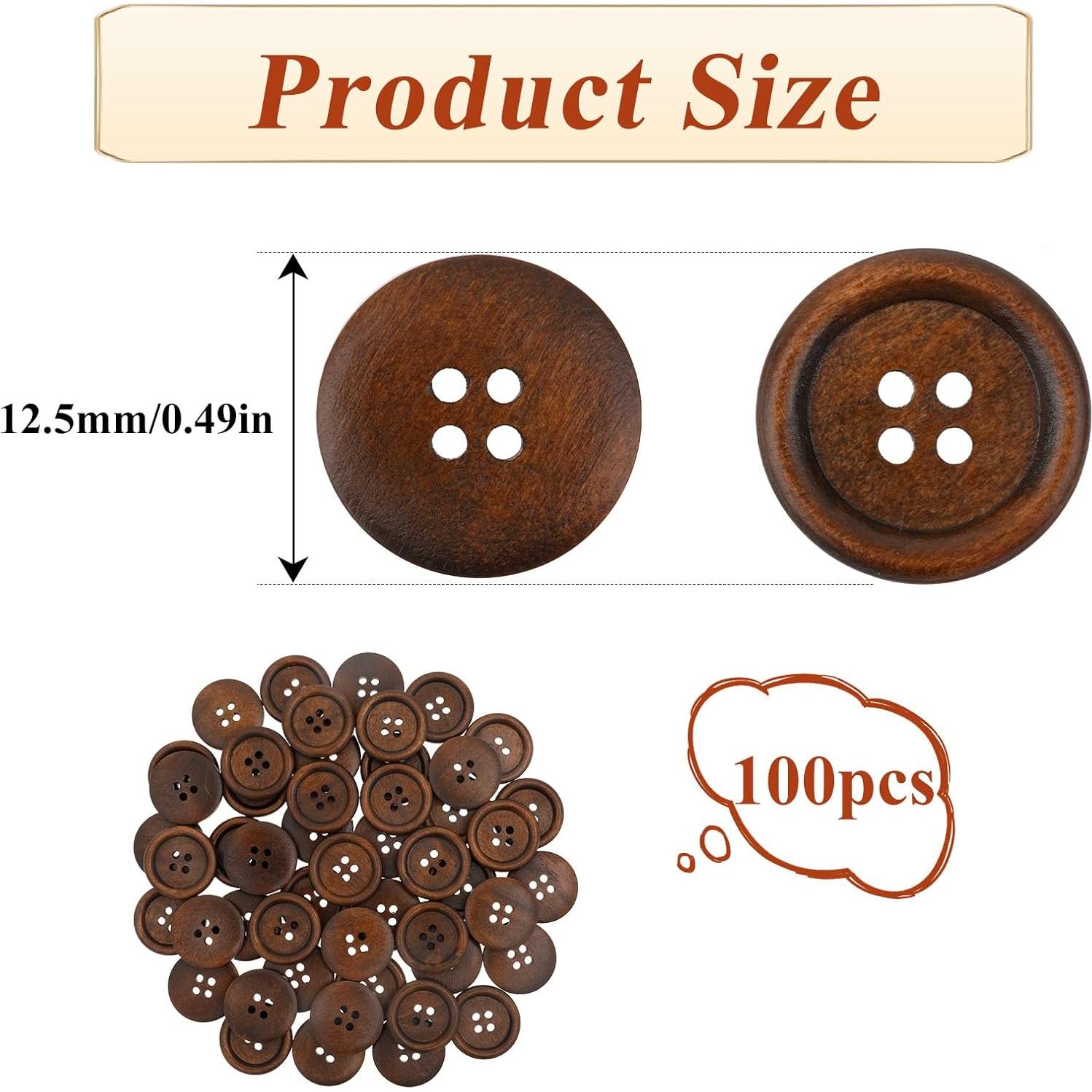 100 Botones de Madera Trinkrittey 12.5mm Redondos 4 Agujeros