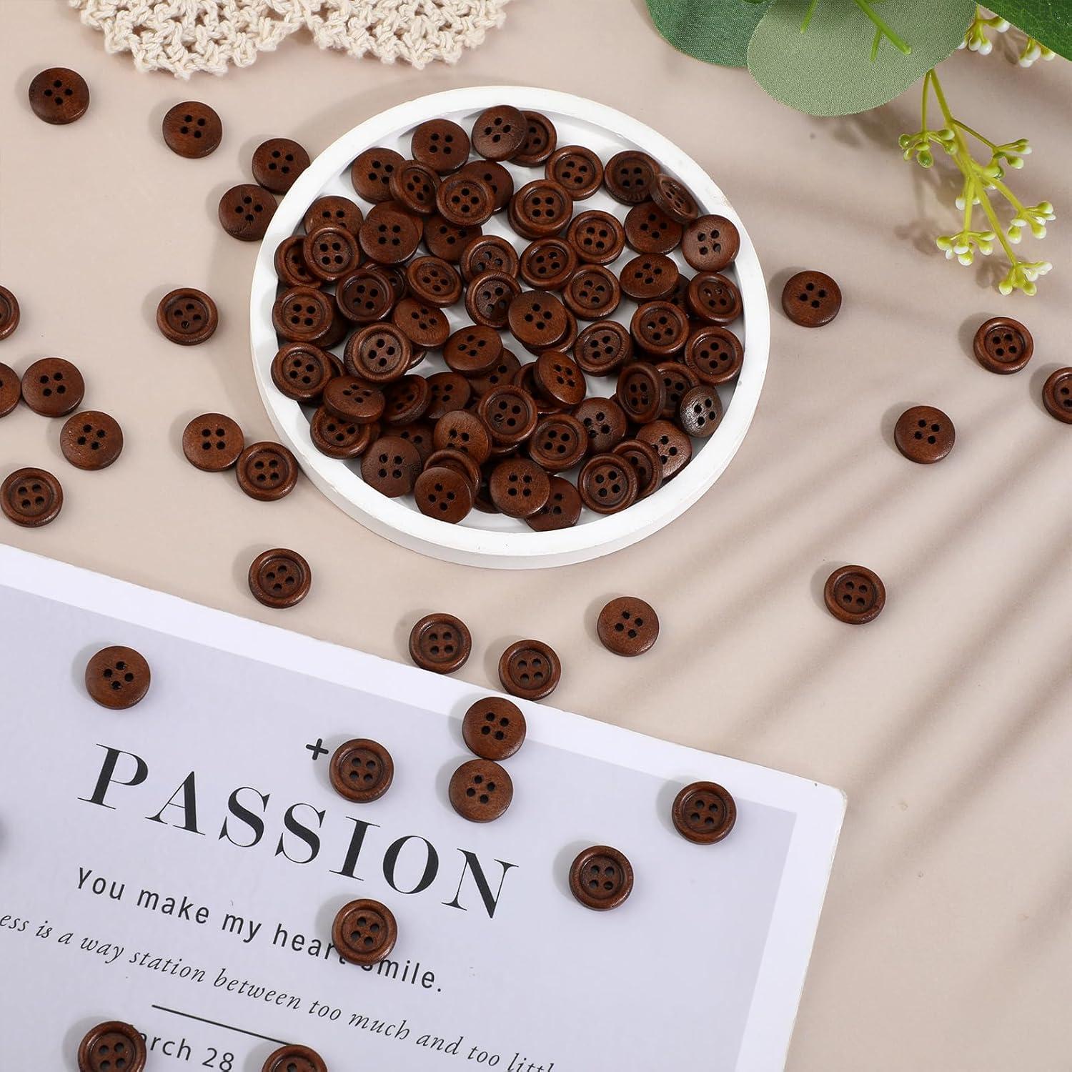 100 Botones de Madera Trinkrittey 12.5mm Redondos 4 Agujeros