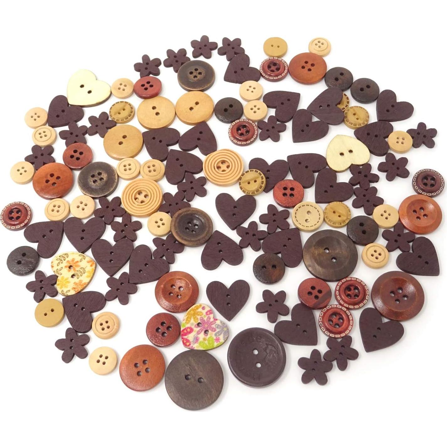 Botones de Madera Retro 40g - Formas Variadas para Manualidades