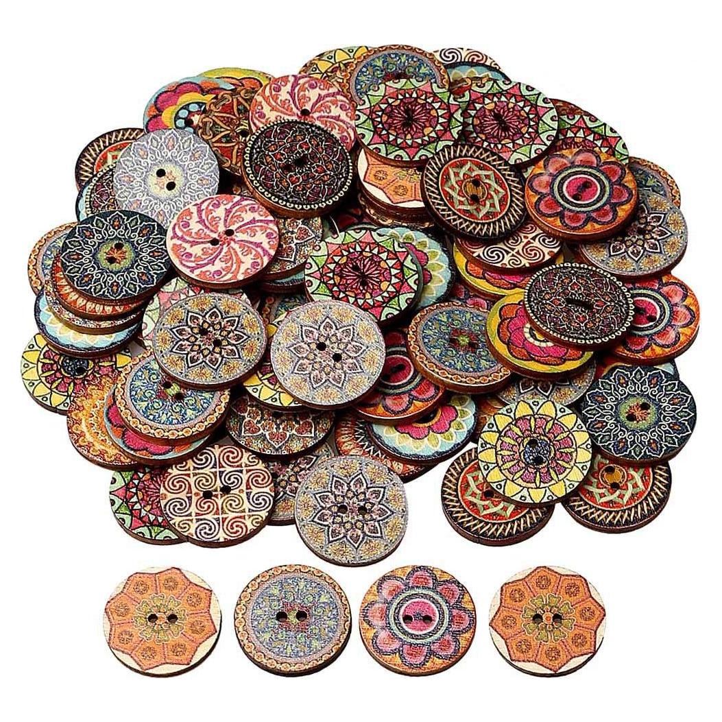 Botones de Madera Multicolor EUBags 100 Pcs 2.54 cm Retro