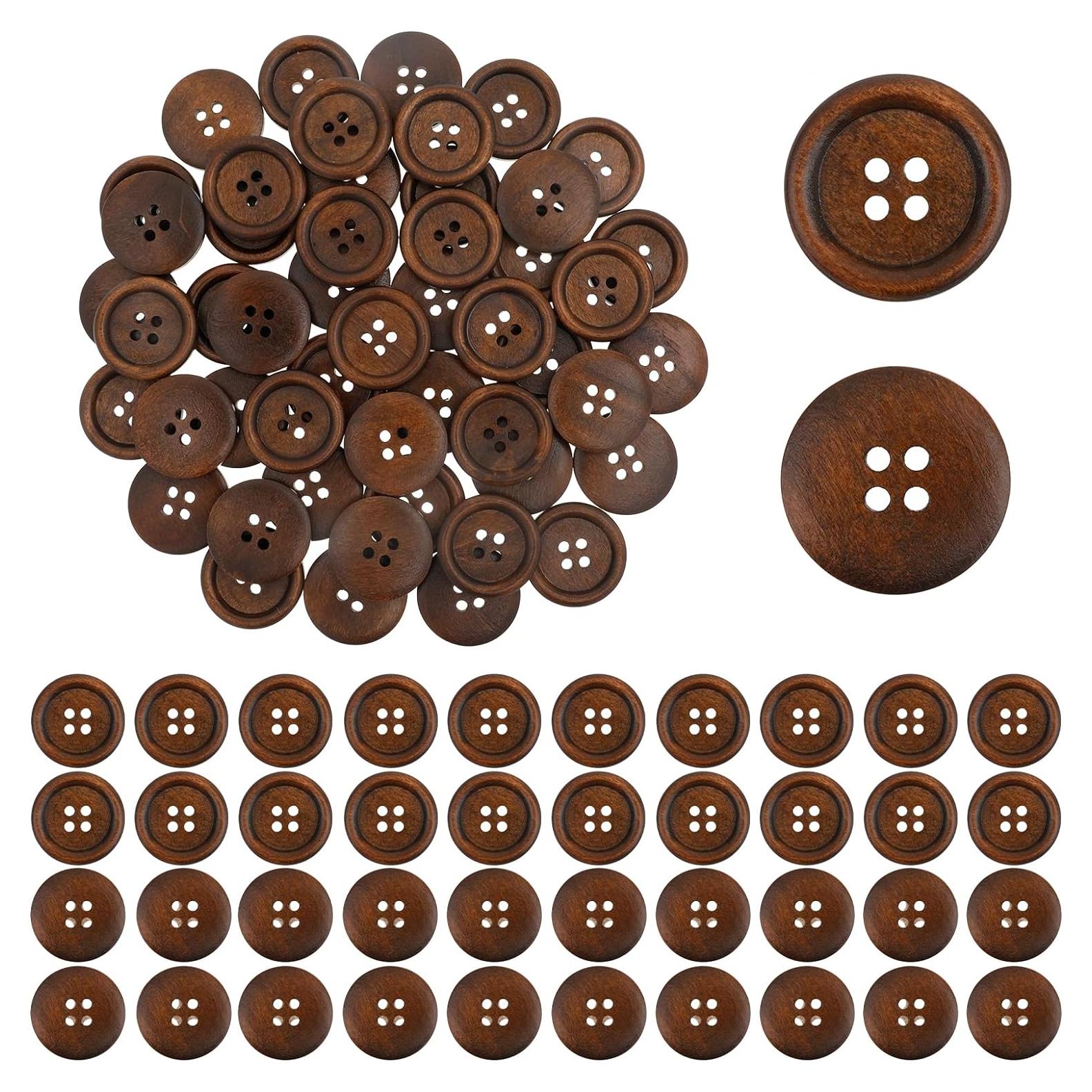 50 Botones de Madera Trinkrittey 2.54 cm 4 Agujeros Ecológicos