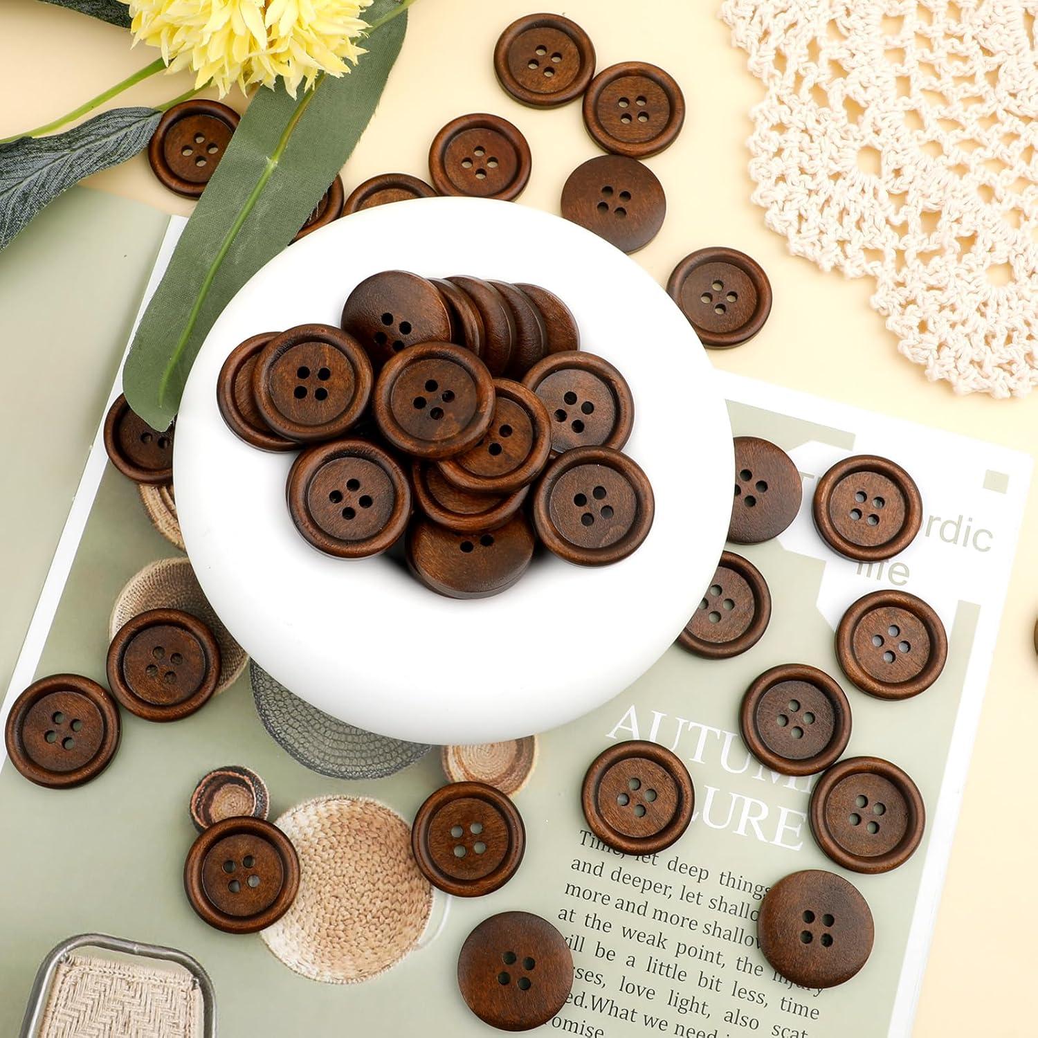 50 Botones de Madera Trinkrittey 2.54 cm 4 Agujeros Ecológicos