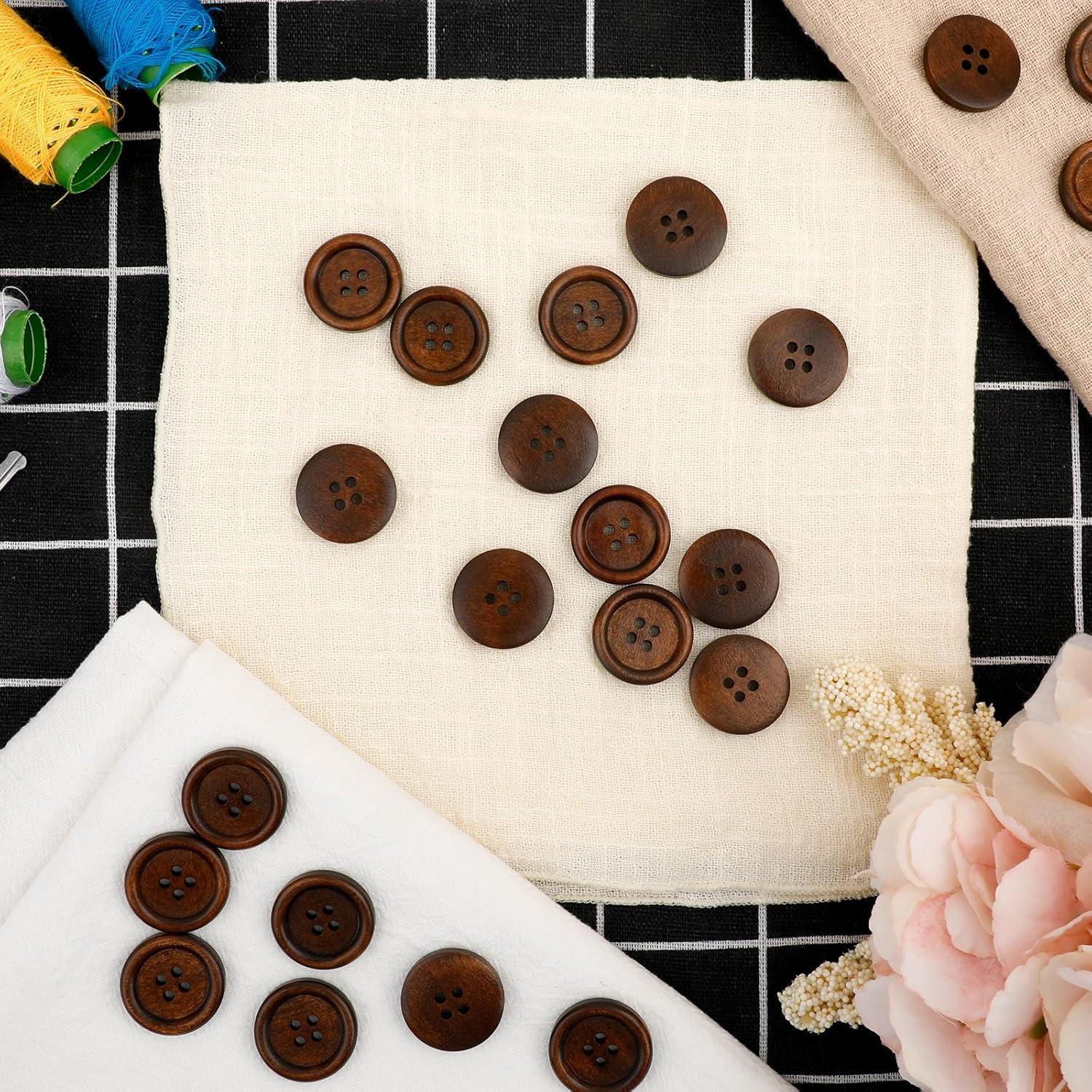 50 Botones de Madera Trinkrittey 2.54 cm 4 Agujeros Ecológicos