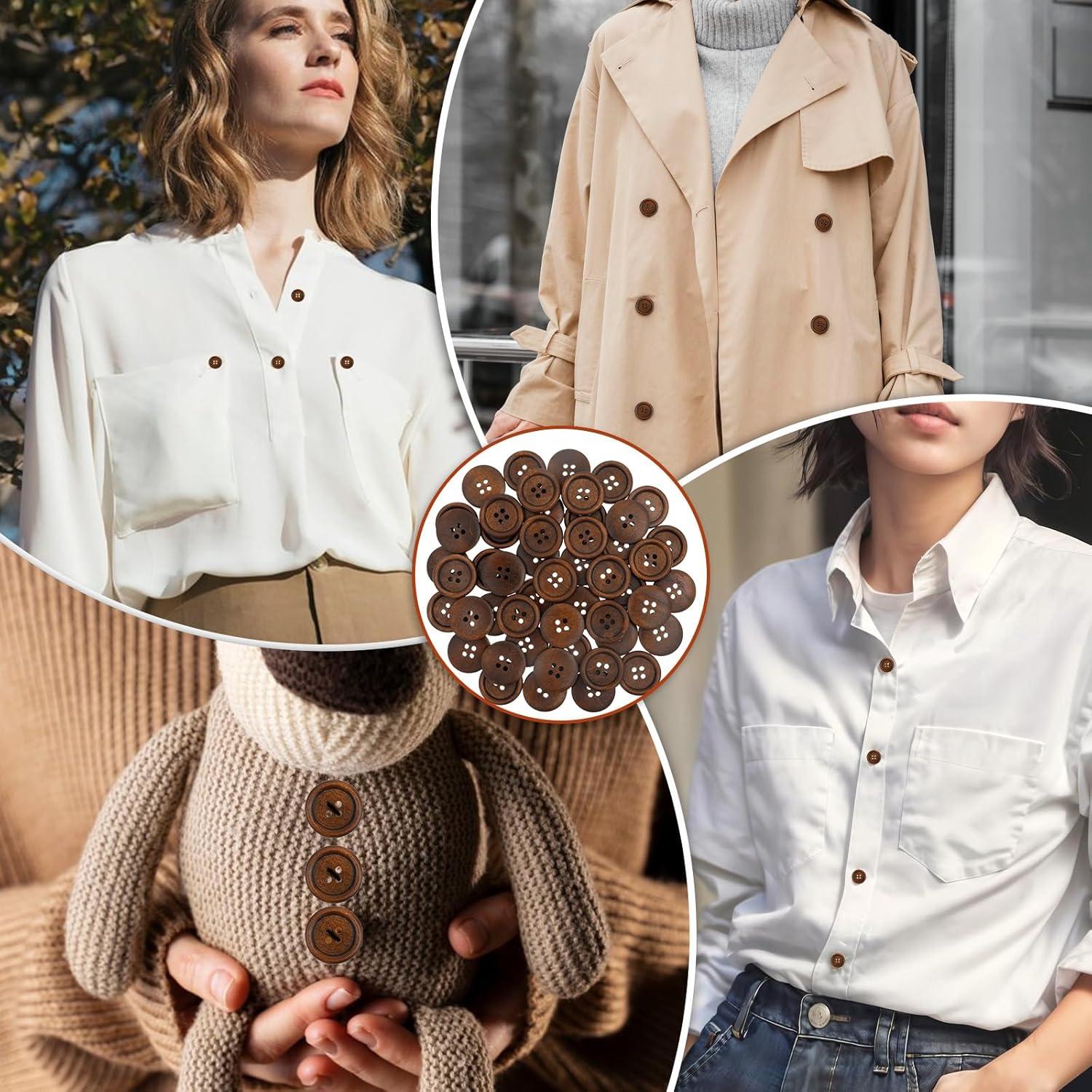 50 Botones de Madera Trinkrittey 2.54 cm 4 Agujeros Ecológicos