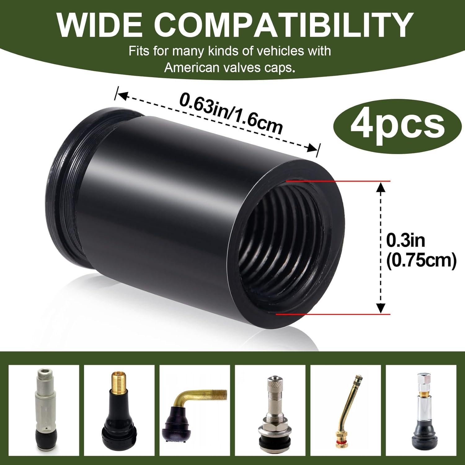 Tapas de Válvula en Forma de Bala PAGOW - 4 Pcs Aluminio Negro