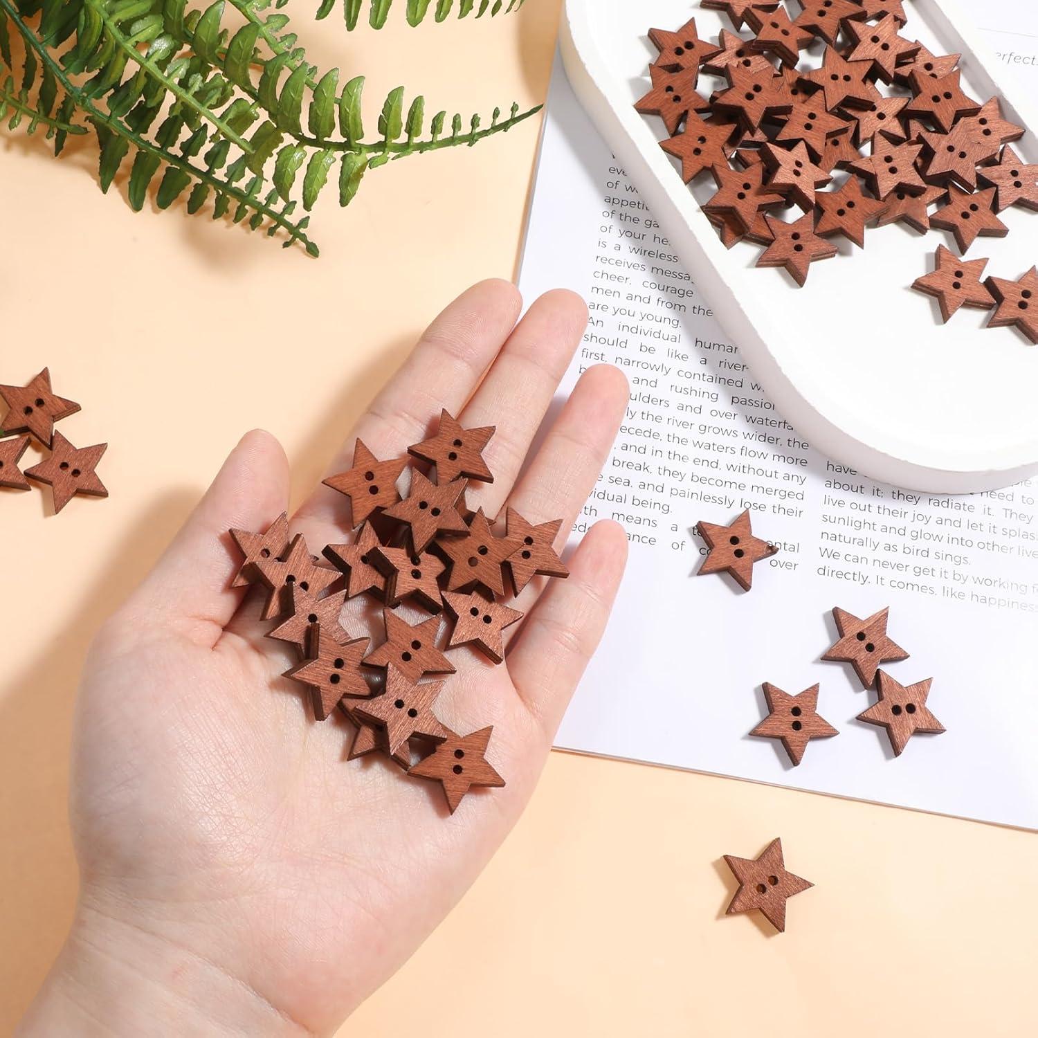 200 Botones de Estrella de Madera FdcLixuvol 2 cm Marrón