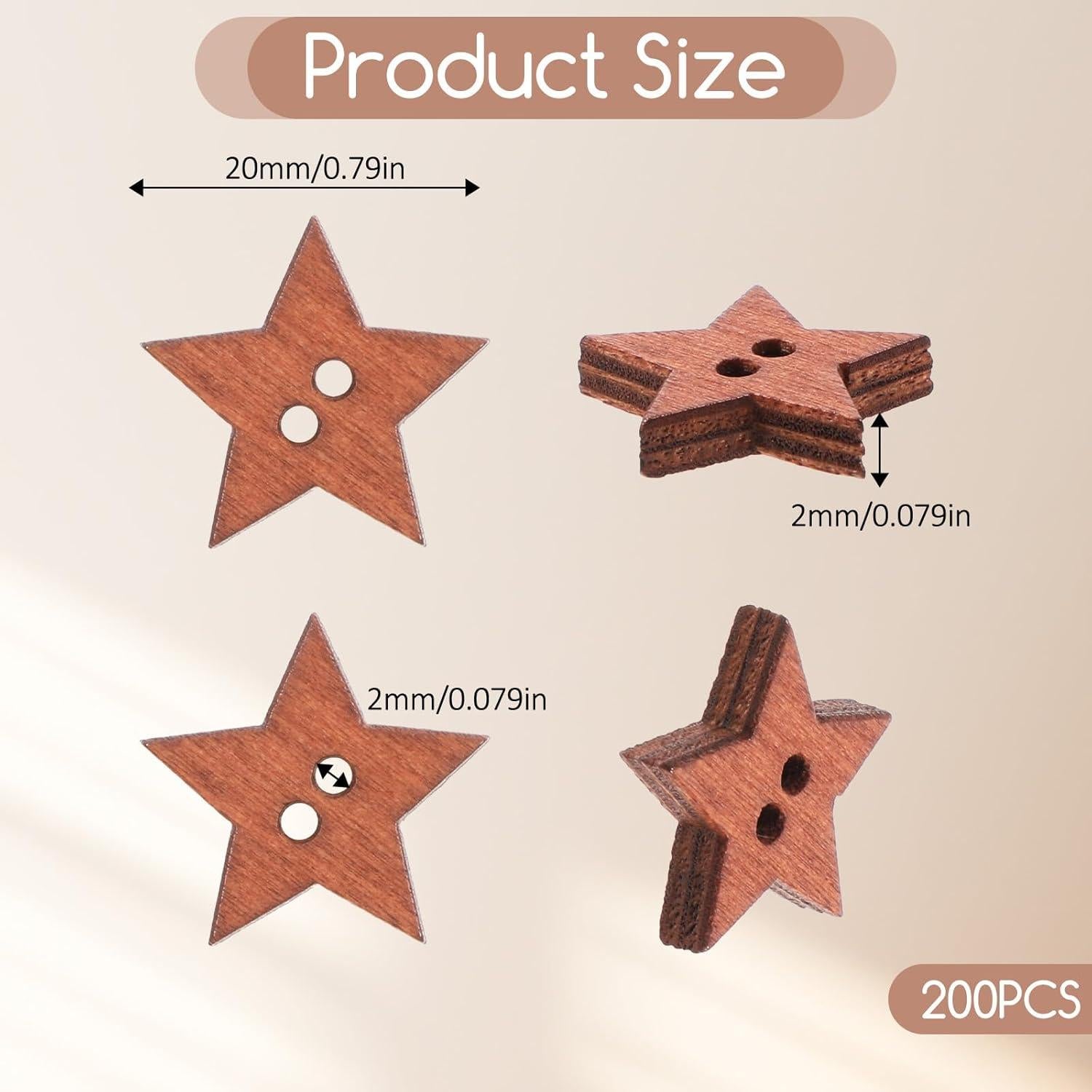 200 Botones de Estrella de Madera FdcLixuvol 2 cm Marrón