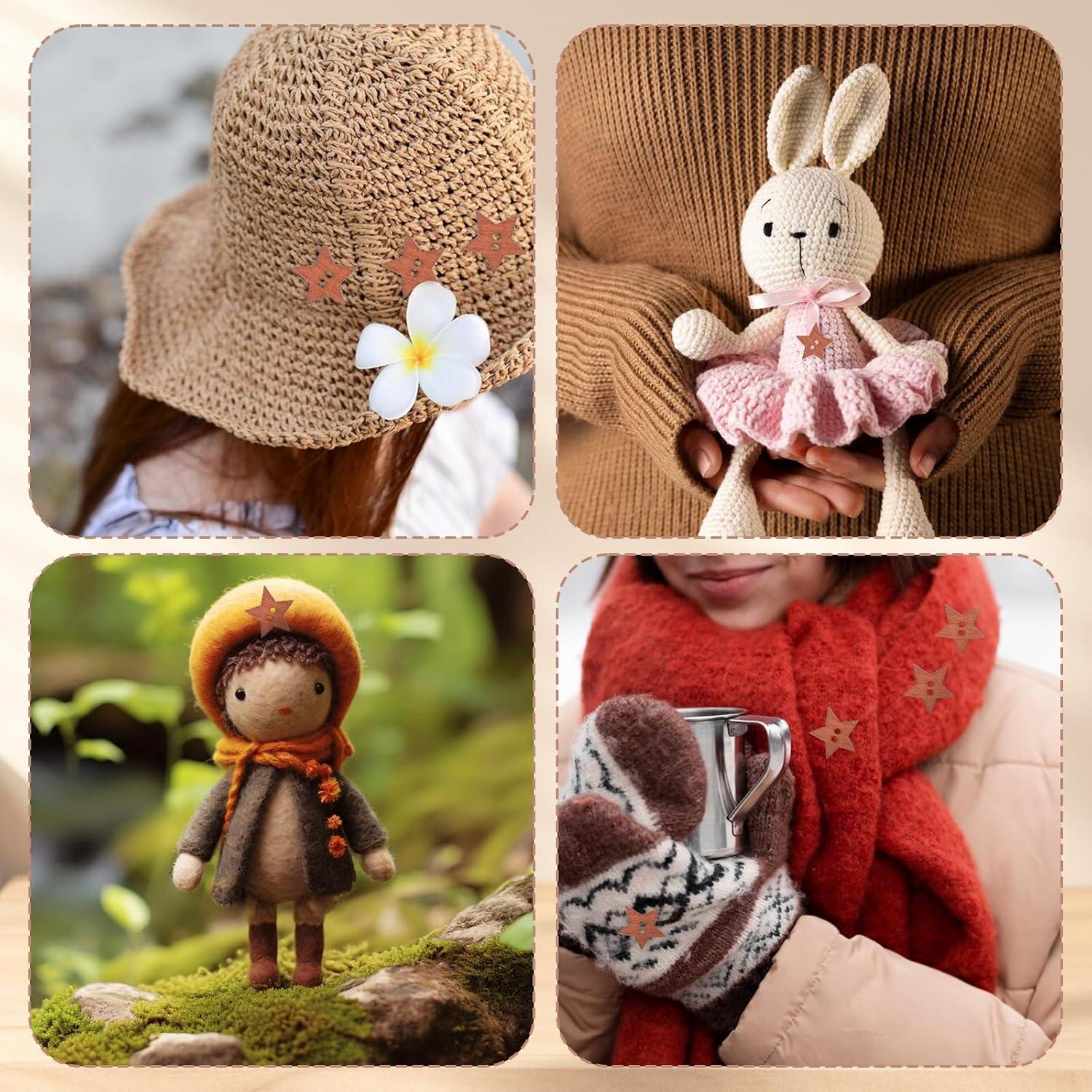 200 Botones de Estrella de Madera FdcLixuvol 2 cm Marrón