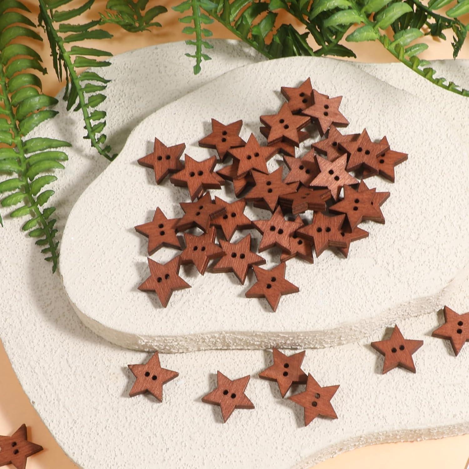 200 Botones de Estrella de Madera FdcLixuvol 2 cm Marrón