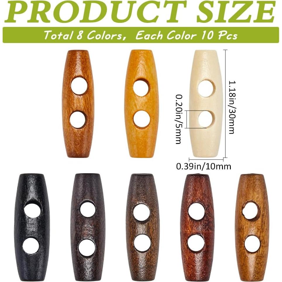 Botones de Madera Ovalados GORGECRAFT 80Pcs 30x10mm 8 Colores