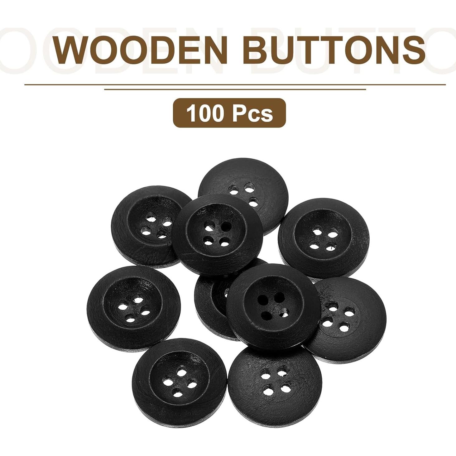 Botones de Madera uxcell 100Pcs 20mm 4 Agujeros Negro