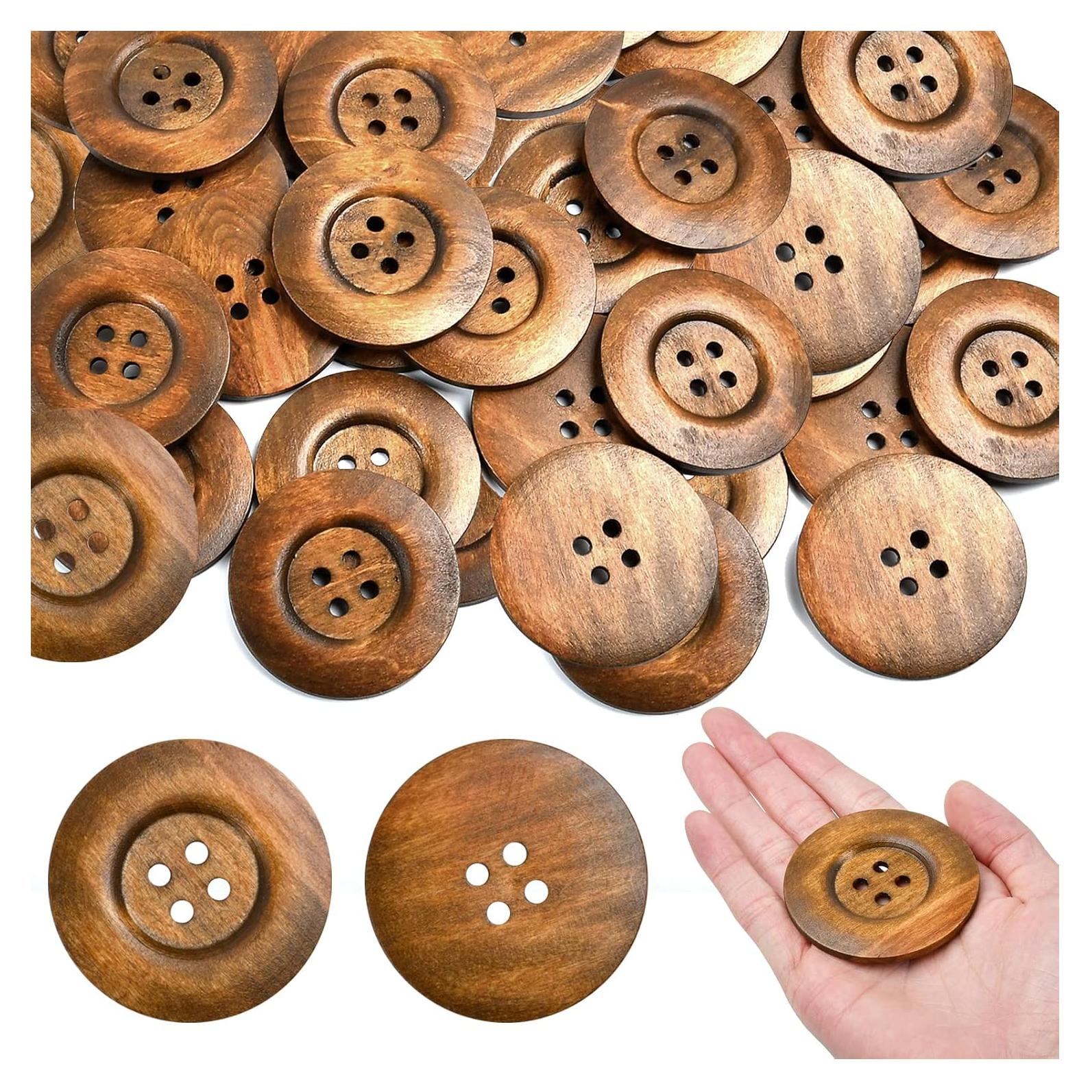 50 Botones de Madera Natural Aemygo 60mm Redondos para Costura