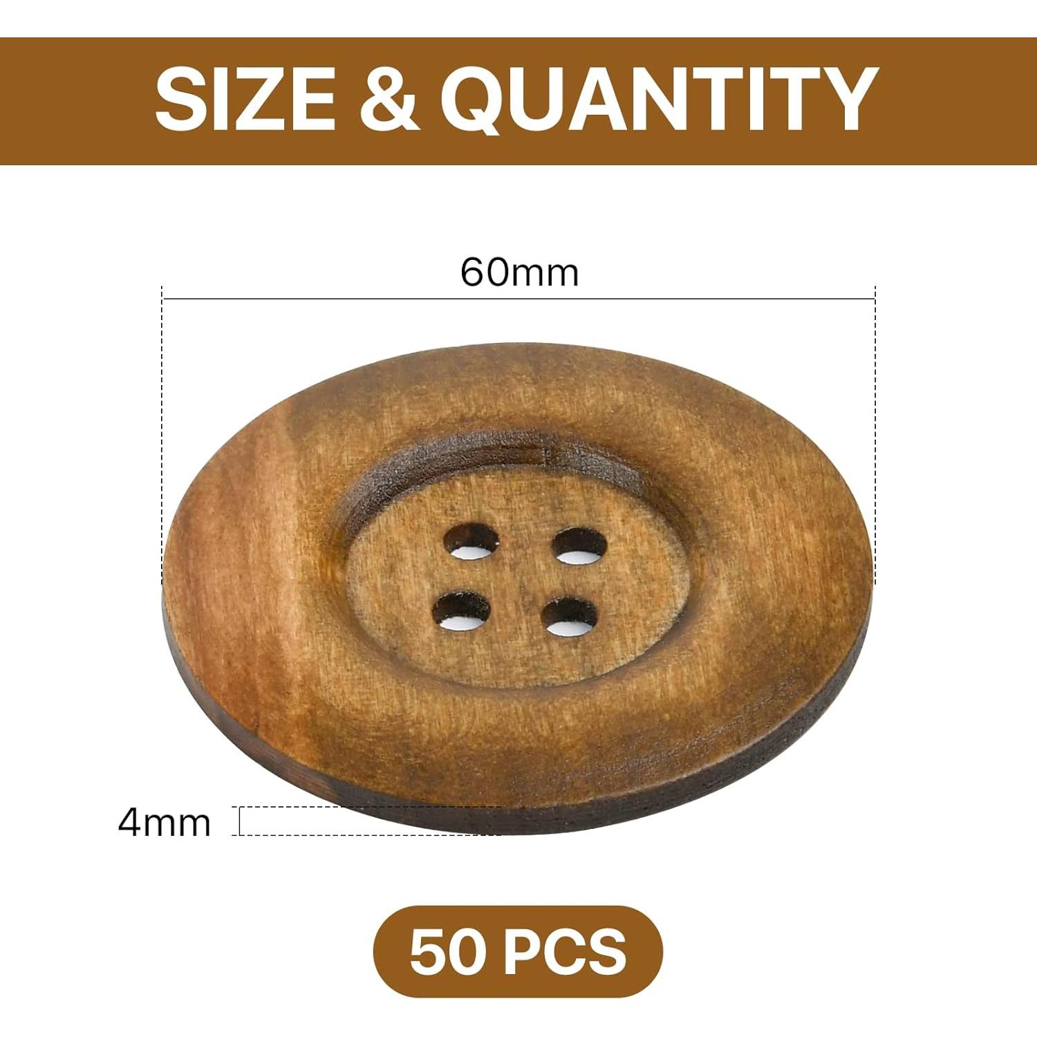 50 Botones de Madera Natural Aemygo 60mm Redondos para Costura