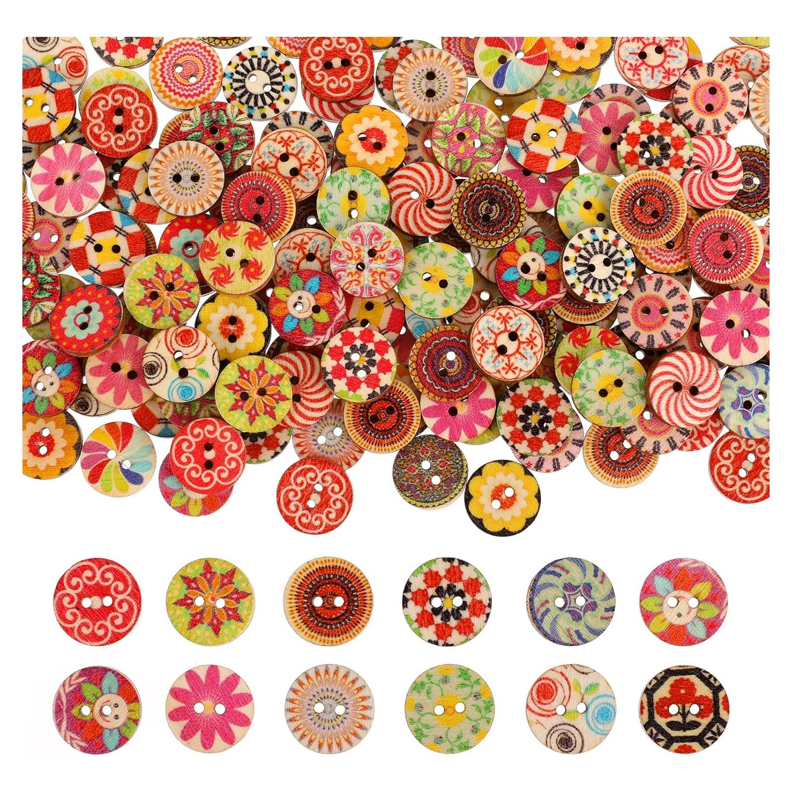 Botones de Madera Vin Beauty 200 Piezas 15mm Vintage