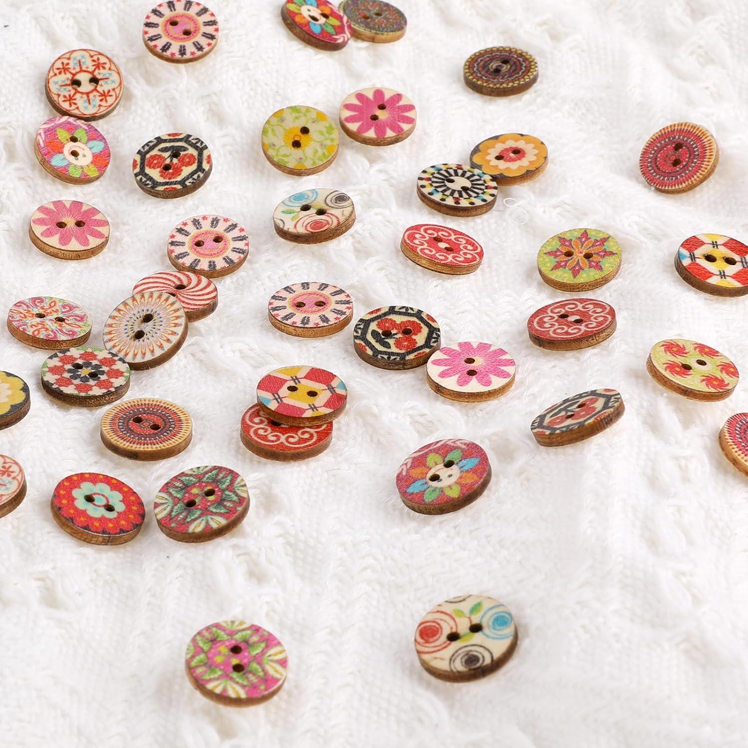 Botones de Madera Vin Beauty 200 Piezas 15mm Vintage