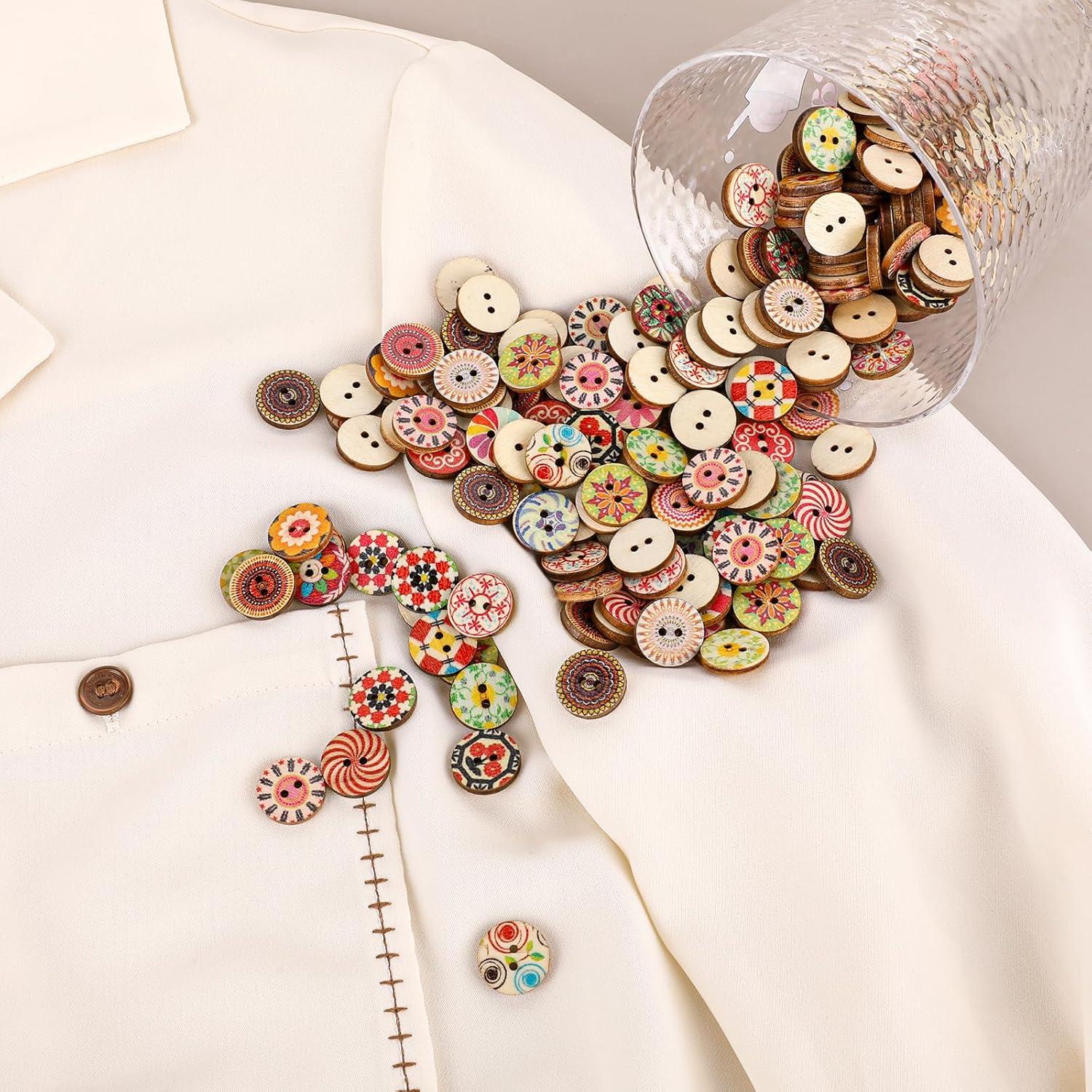 Botones de Madera Vin Beauty 200 Piezas 15mm Vintage