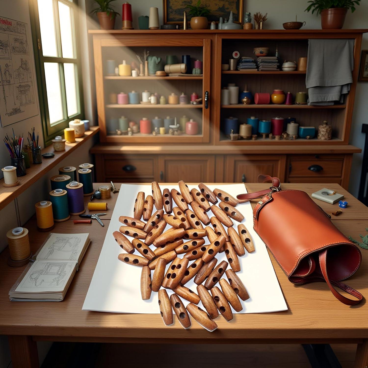 50 Botones de Madera Aceituna Marrón 5.08 cm 2 Agujeros