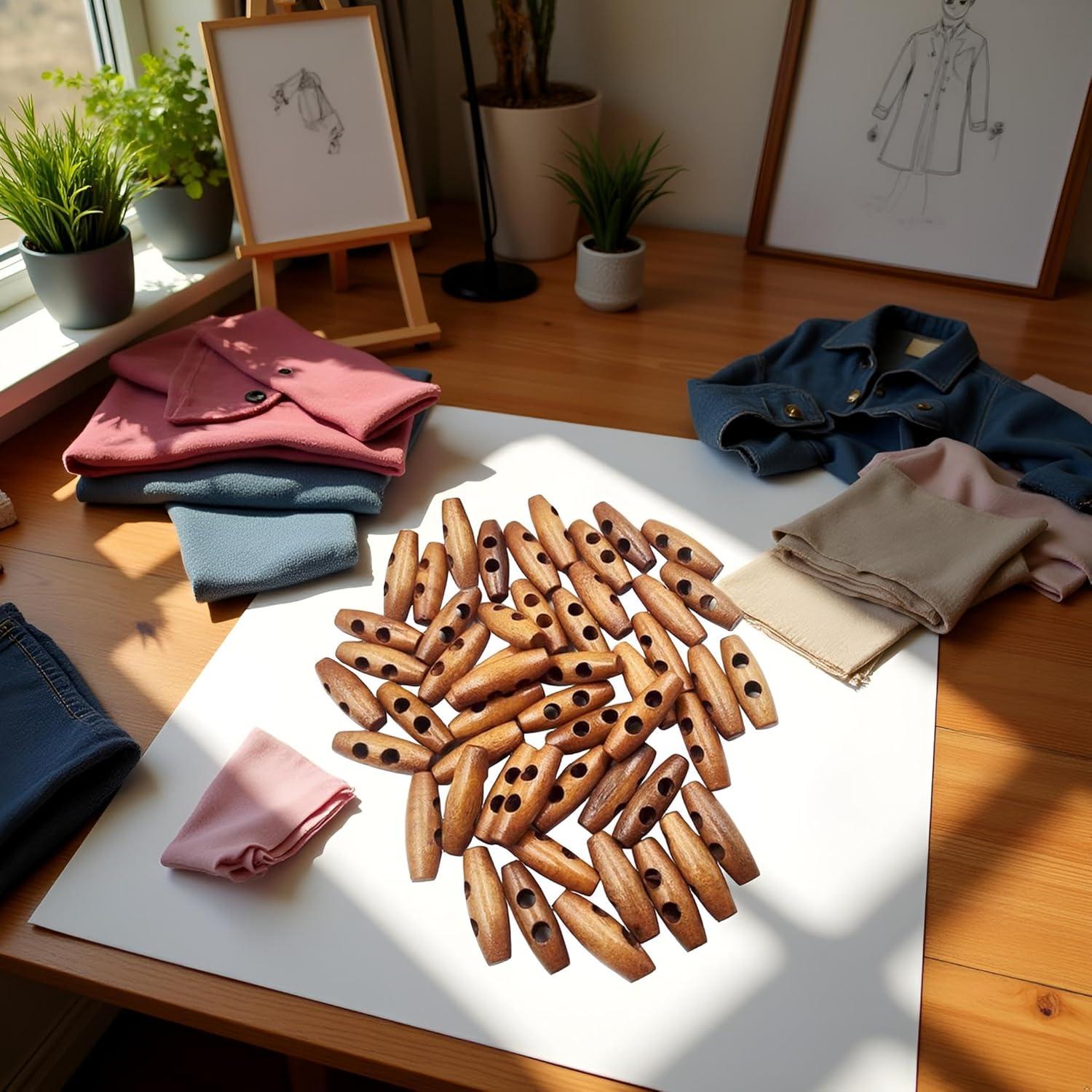 50 Botones de Madera Aceituna Marrón 5.08 cm 2 Agujeros