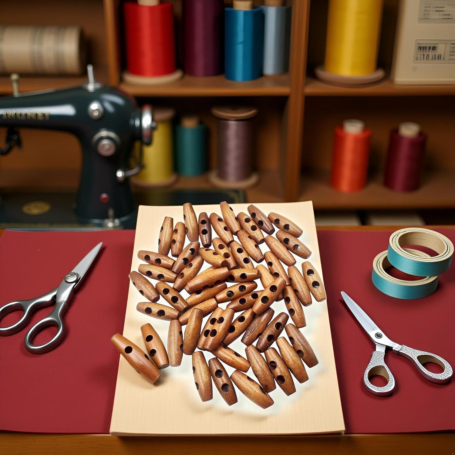 50 Botones de Madera Aceituna Marrón 5.08 cm 2 Agujeros