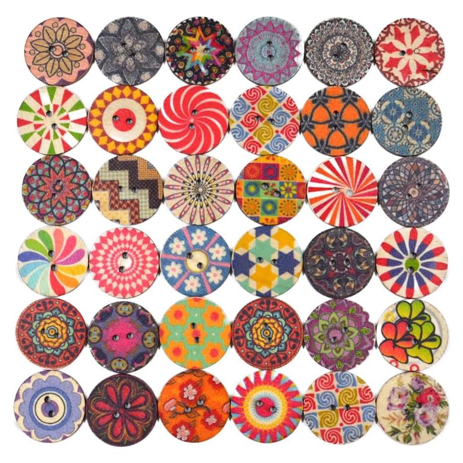 200 Botones de Madera Multi-Color 20mm para Manualidades DIY