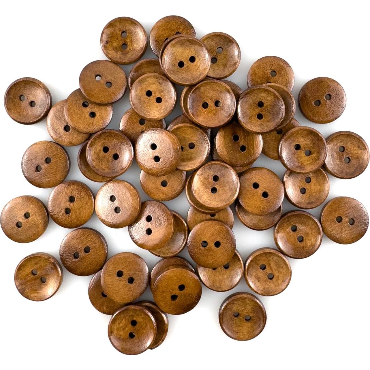 50 Botones de Madera MTCELL 18mm Marrón Convexos 2 Agujeros