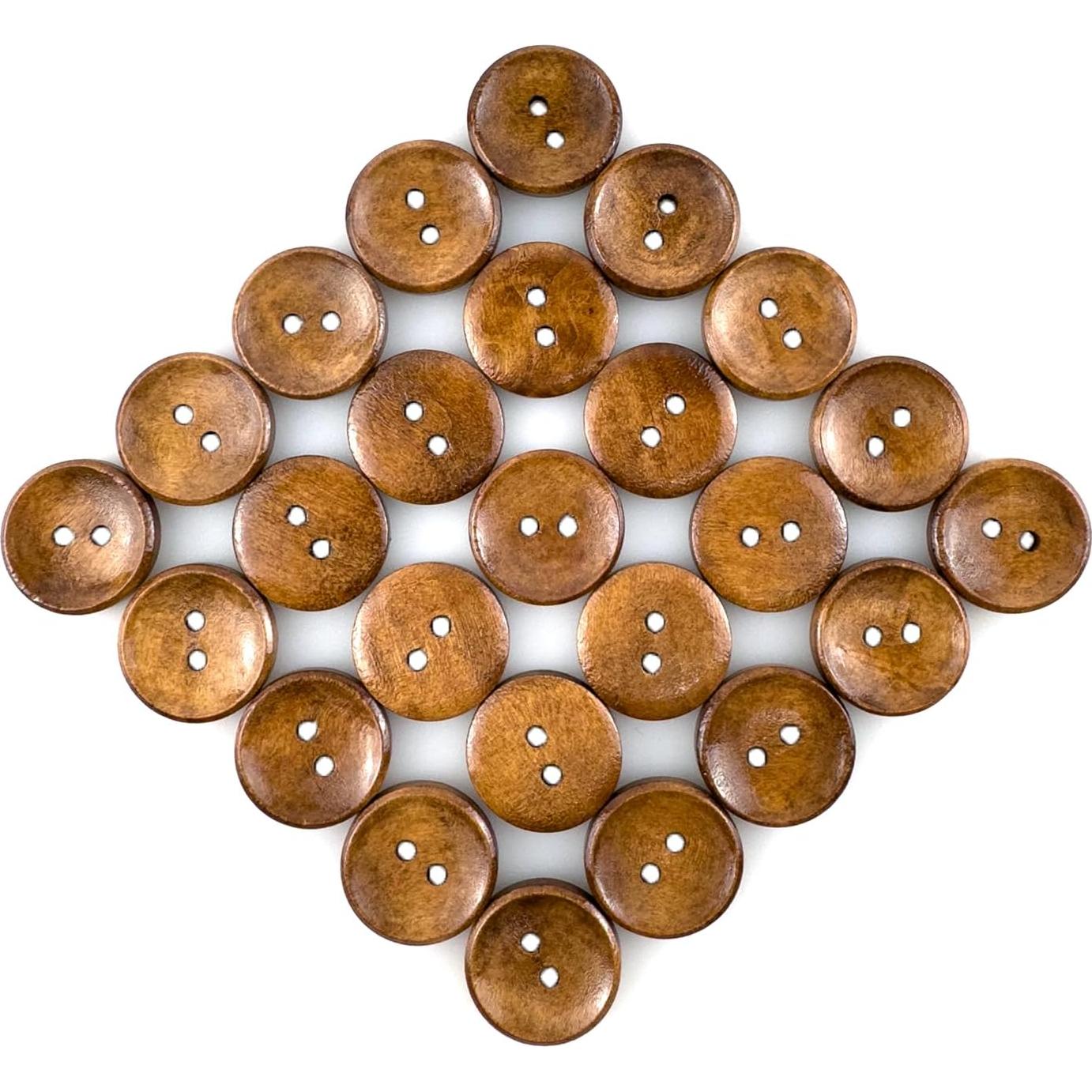 50 Botones de Madera MTCELL 18mm Marrón Convexos 2 Agujeros