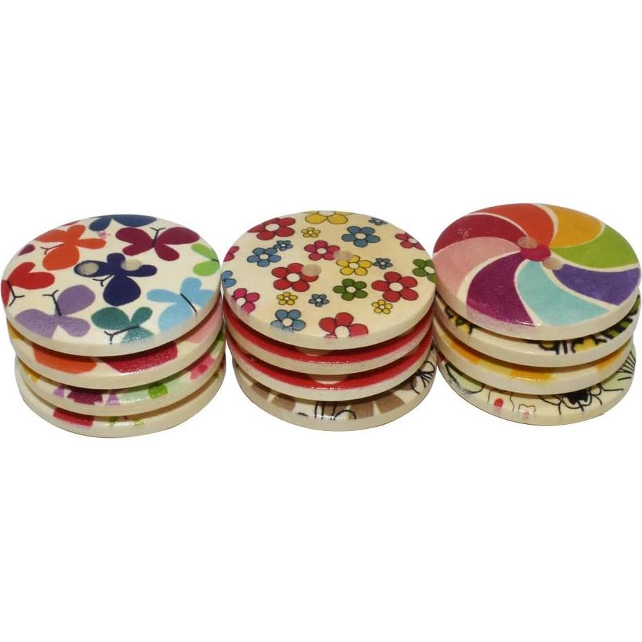 50 Piezas Botones de Madera Redondos 30mm HDST-HOME DIY