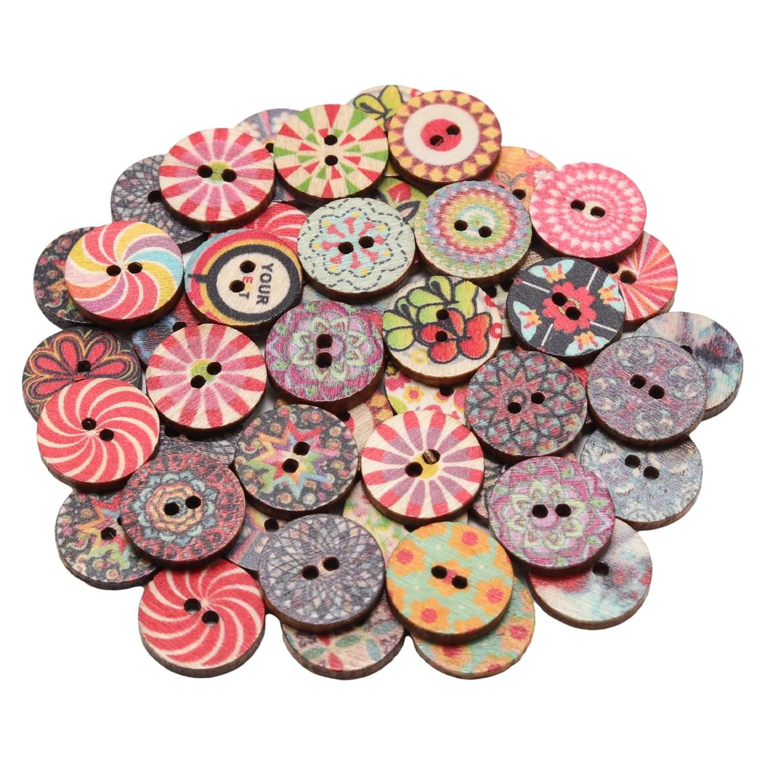 Botones de Madera Vintage Lilaly 50 Pcs 15mm 2 Agujeros