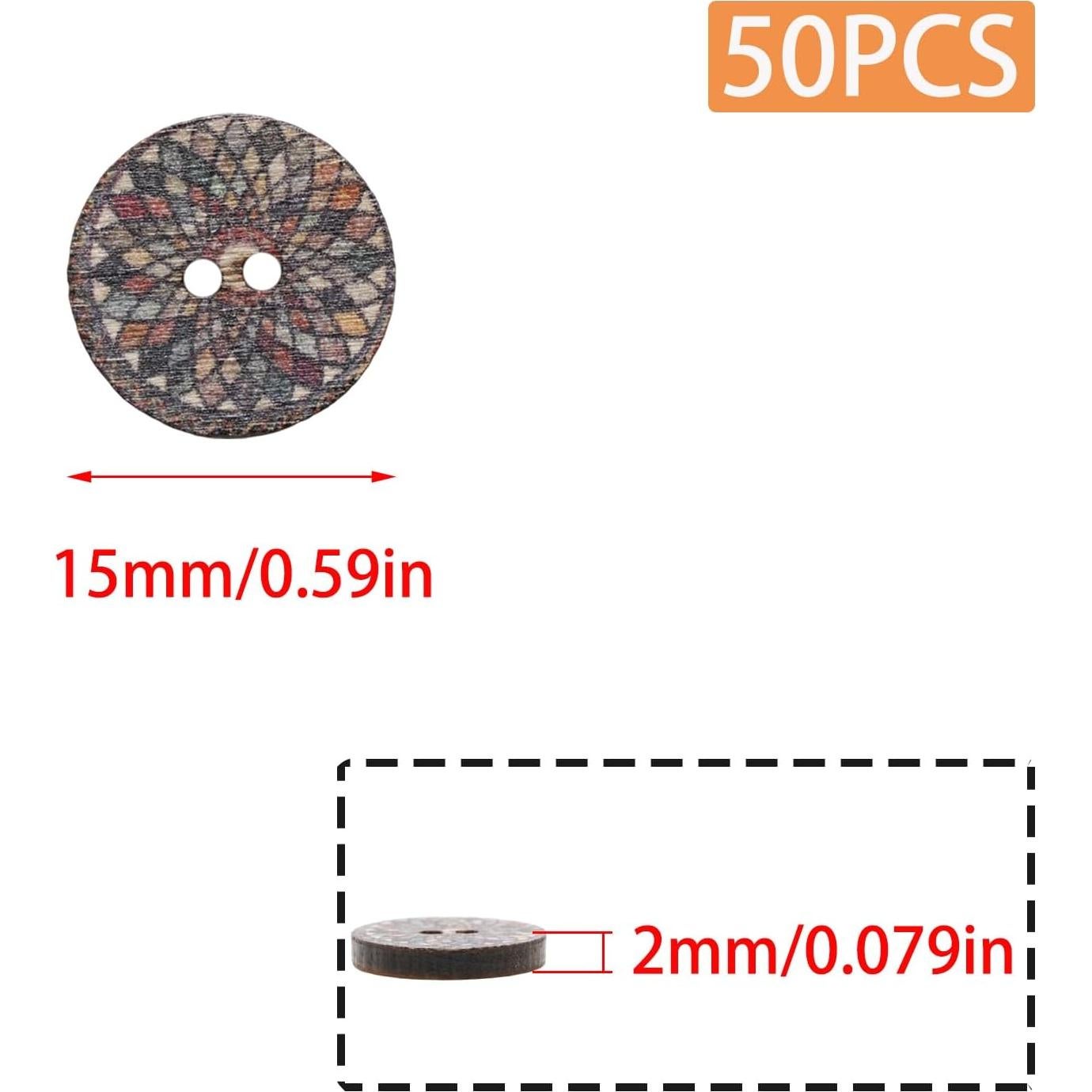 Botones de Madera Vintage Lilaly 50 Pcs 15mm 2 Agujeros