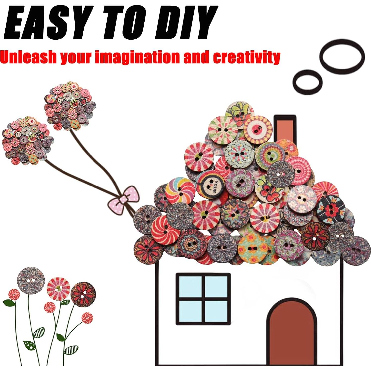 Botones de Madera Vintage Lilaly 50 Pcs 15mm 2 Agujeros