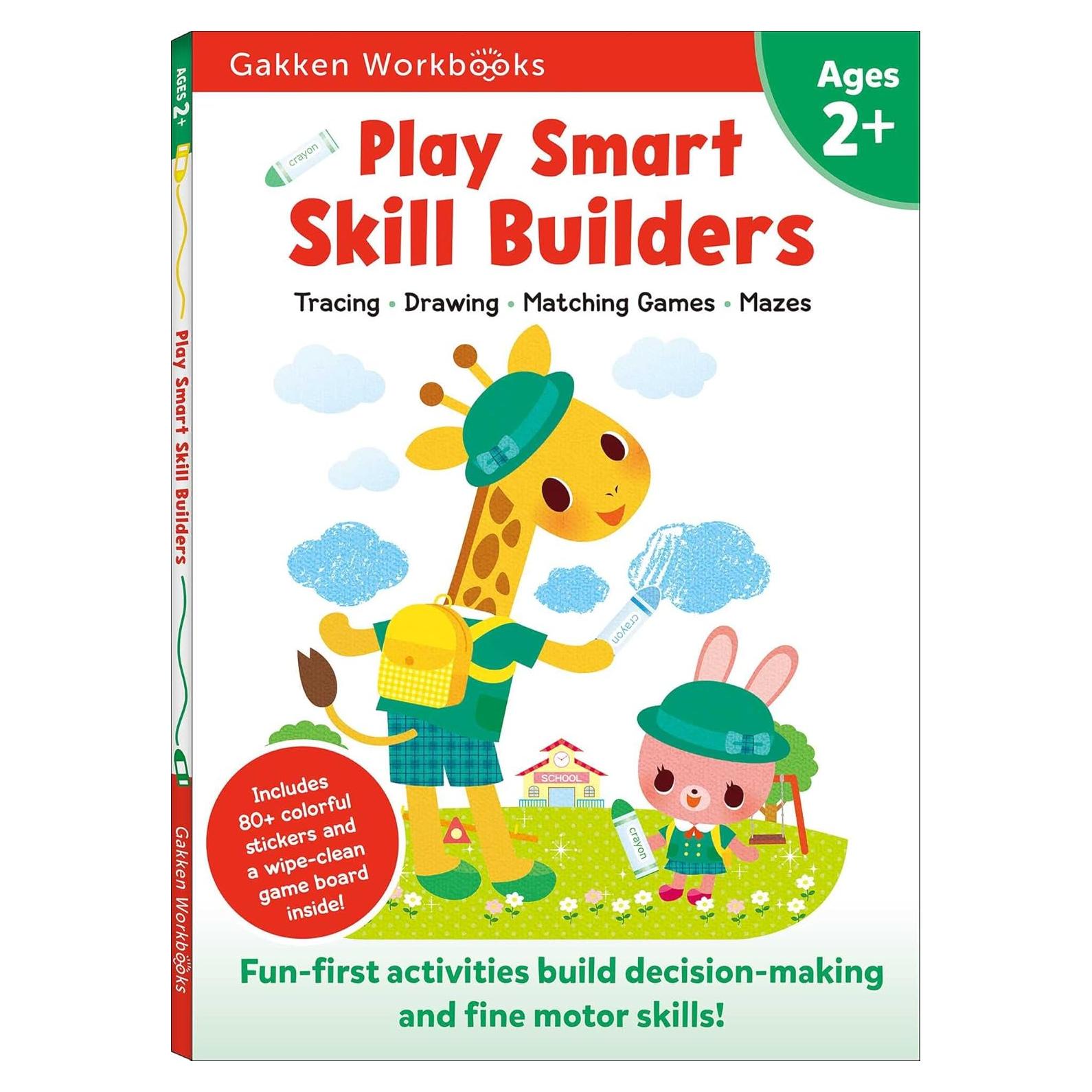 Play Smart Skill Builders Age 2+: Preschool Activity Workbook with Stickers for Toddlers Ages 2, 3, 4: Build Focus and Pen-control Skills: Tracing, Mazes, Matching Games, and More (Full Color Pages)