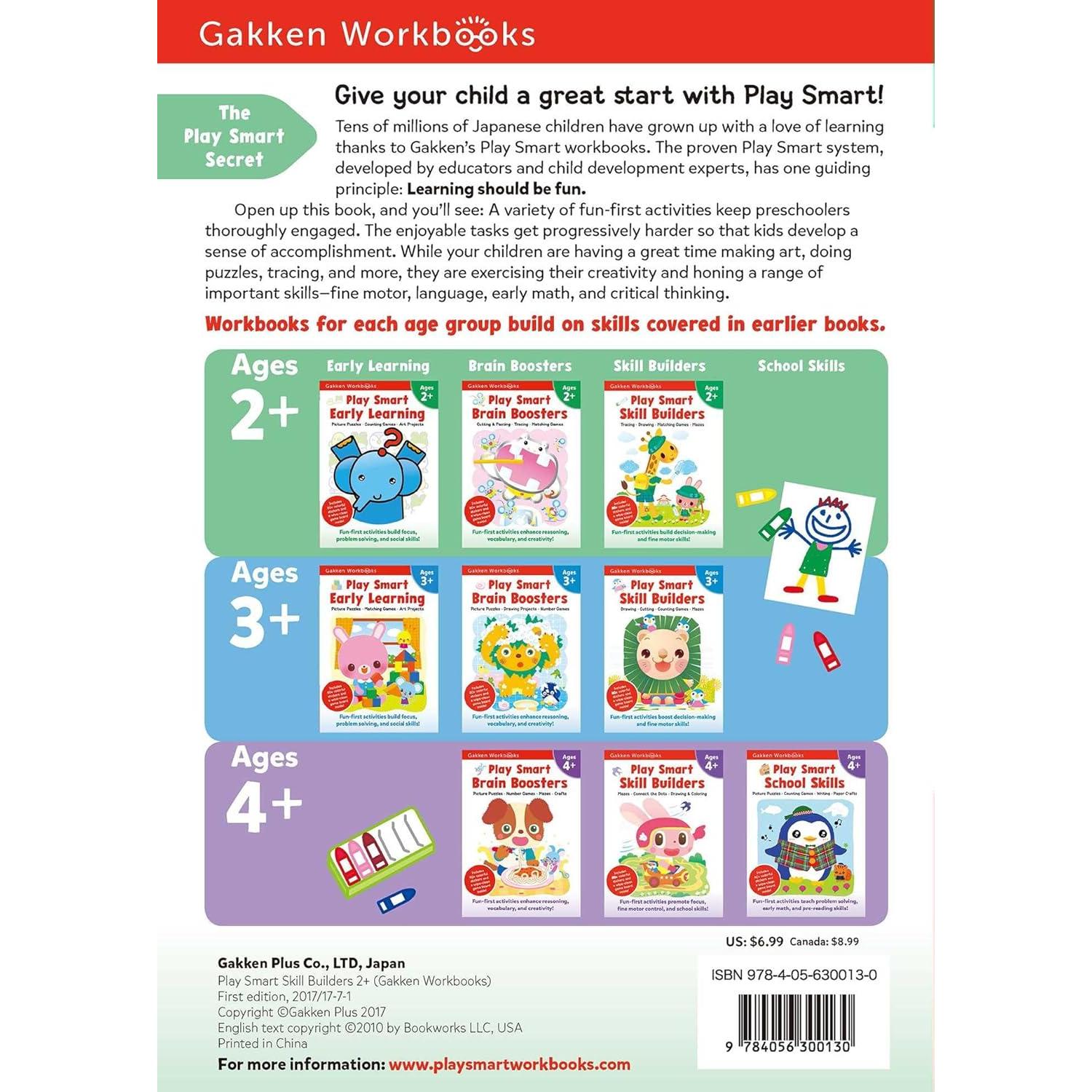 Play Smart Skill Builders Age 2+: Preschool Activity Workbook with Stickers for Toddlers Ages 2, 3, 4: Build Focus and Pen-control Skills: Tracing, Mazes, Matching Games, and More (Full Color Pages)