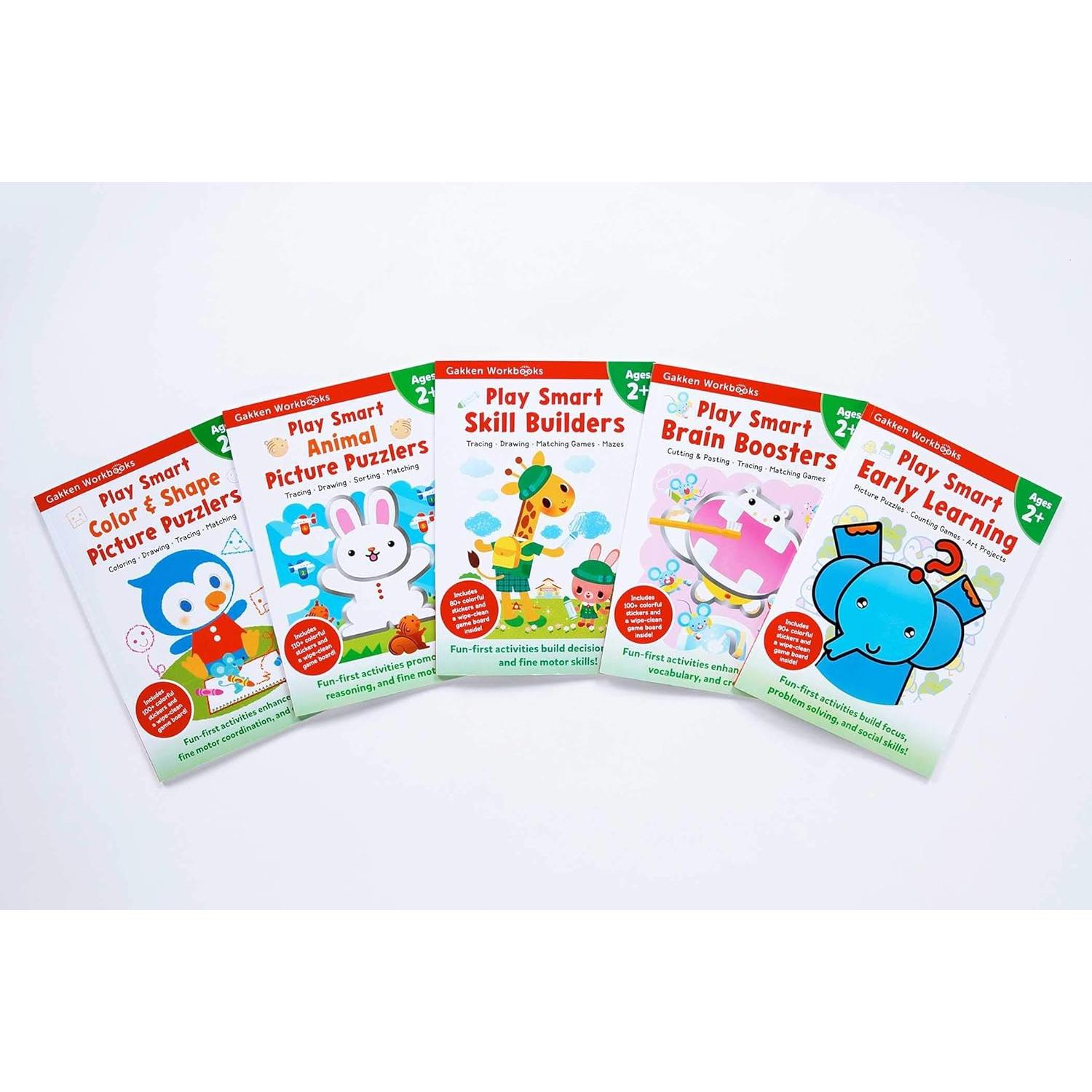 Play Smart Skill Builders Age 2+: Preschool Activity Workbook with Stickers for Toddlers Ages 2, 3, 4: Build Focus and Pen-control Skills: Tracing, Mazes, Matching Games, and More (Full Color Pages)