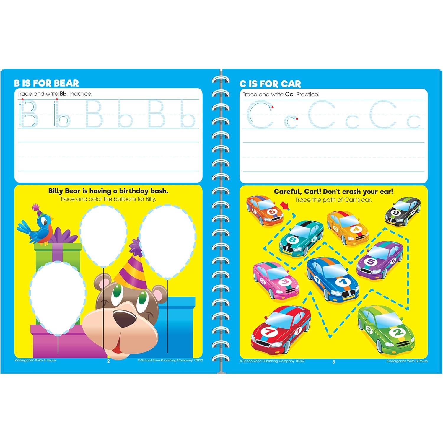 School Zone Kindergarten Write & Reuse Workbook: 52 Wipe-Clean Pages, Spiral Bound, Write-On Learning, Write & Wipe, Early Math, Includes Dry Erase Marker (School Zone Write & Reuse Workbook)