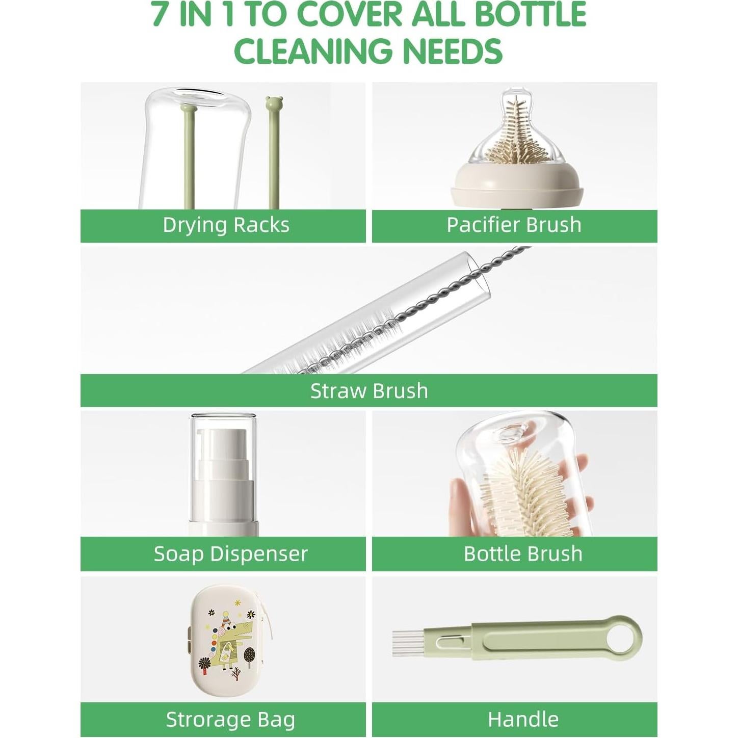 Set de Cepillos para Biberones 7 en 1 FURNIPLAS Verde