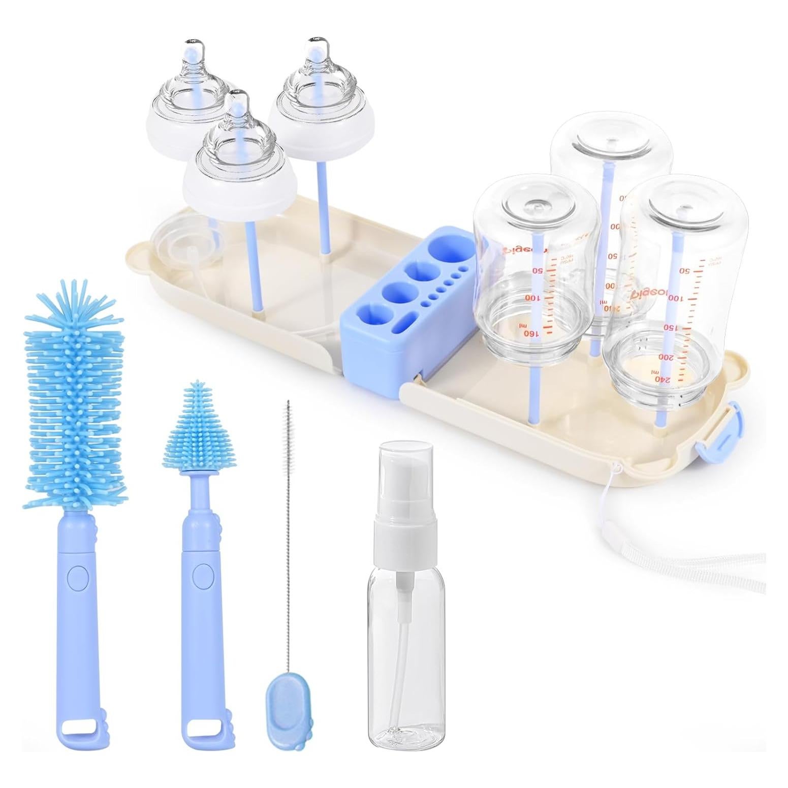 Kit de Limpieza de Biberones Portátil Lijroavy 7 en 1 Azul