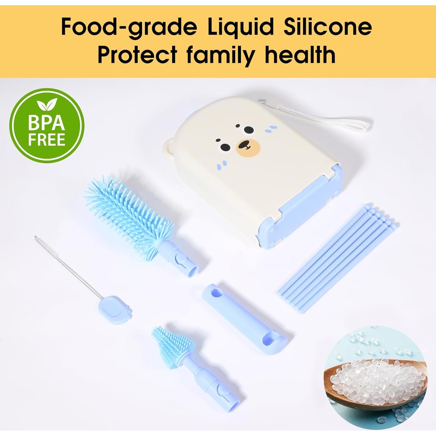 Kit de Limpieza de Biberones Portátil Lijroavy 7 en 1 Azul