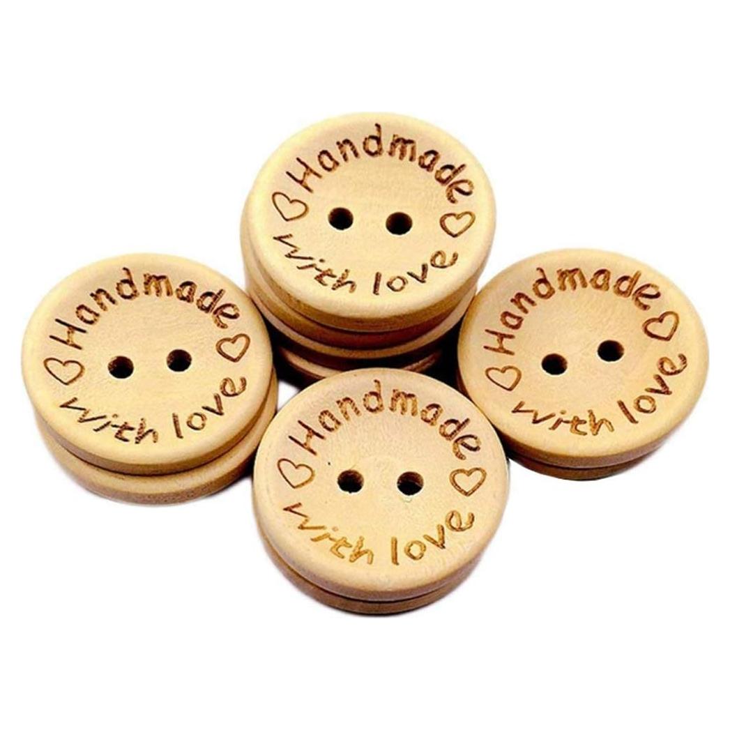 100 Botones de Madera Natural Teensery 25mm Hechos a Mano